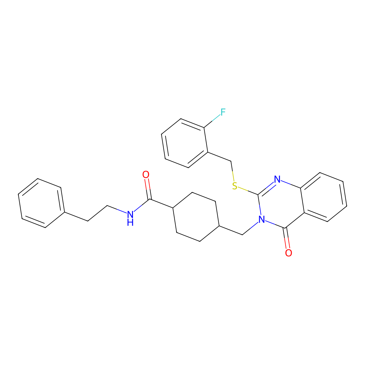4-[(2-{[(2-fluorophenyl)methyl]sulfanyl}-4-oxo-3,4-dihydroquinazolin-3-yl)methyl]-N-(2-phenylethyl)cyclohexane-1-carboxamide molecular structure, CAS 422292-15-7