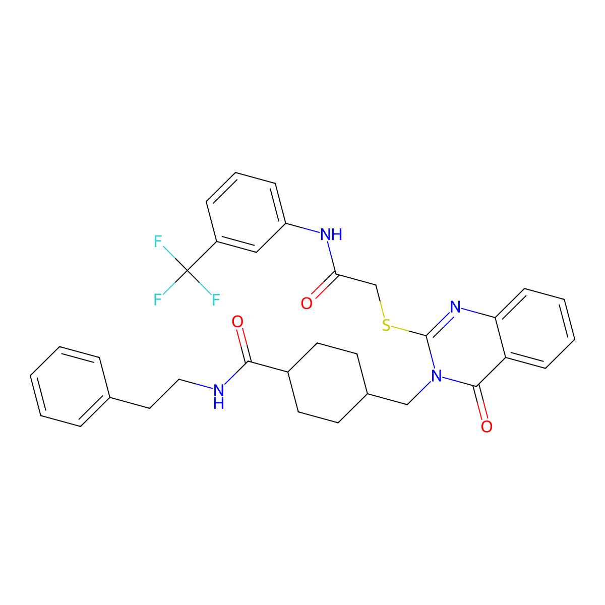 4-((4-oxo-2-((2-oxo-2-((3-(trifluoromethyl)phenyl)amino)ethyl)thio)quinazolin-3(4H)-yl)methyl)-N-phenethylcyclohexanecarboxamide molecular structure, CAS 422292-16-8