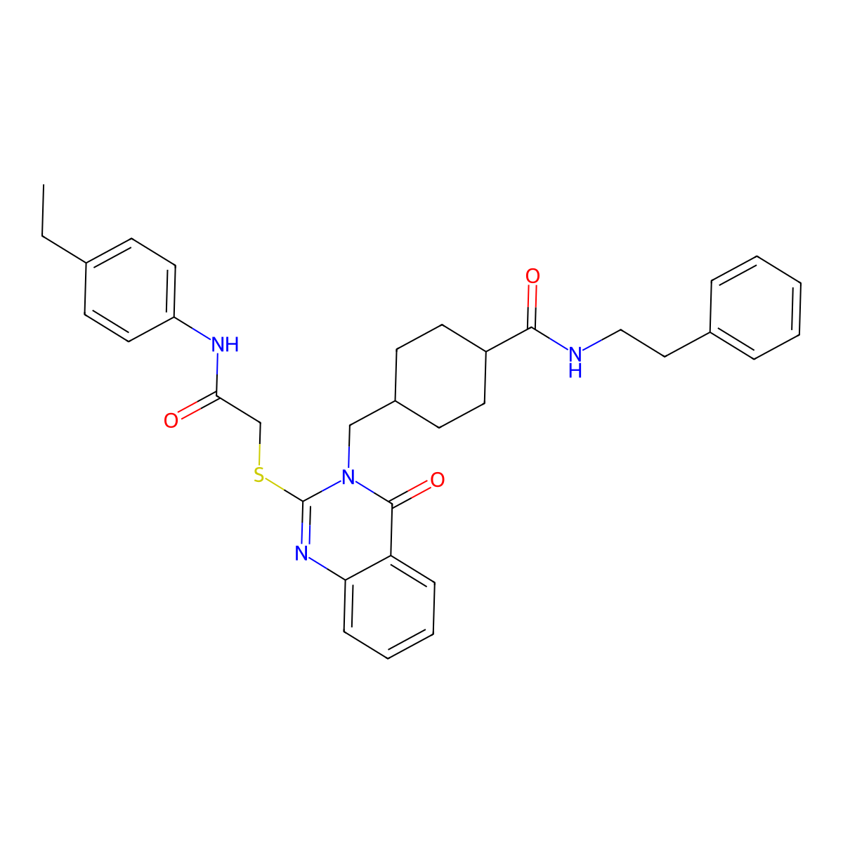 4-{[2-({[(4-ethylphenyl)carbamoyl]methyl}sulfanyl)-4-oxo-3,4-dihydroquinazolin-3-yl]methyl}-N-(2-phenylethyl)cyclohexane-1-carboxamide molecular structure, CAS 422292-20-4