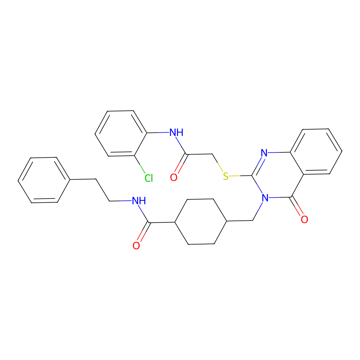4-{[2-({[(2-chlorophenyl)carbamoyl]methyl}sulfanyl)-4-oxo-3,4-dihydroquinazolin-3-yl]methyl}-N-(2-phenylethyl)cyclohexane-1-carboxamide molecular structure, CAS 422292-21-5
