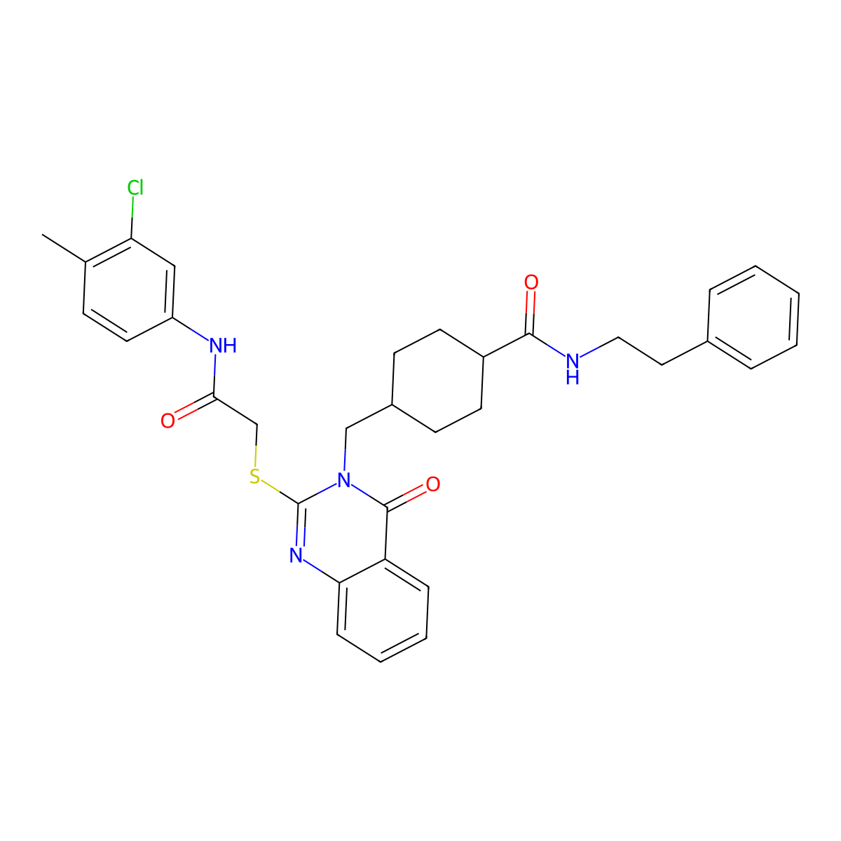 4-{[2-({[(3-chloro-4-methylphenyl)carbamoyl]methyl}sulfanyl)-4-oxo-3,4-dihydroquinazolin-3-yl]methyl}-N-(2-phenylethyl)cyclohexane-1-carboxamide molecular structure, CAS 422292-23-7