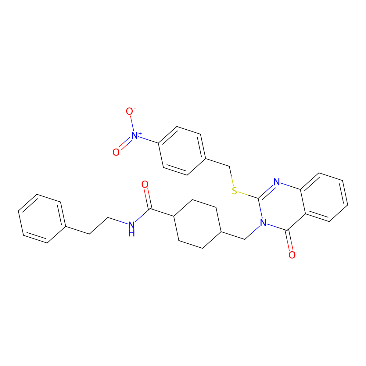 4-[(2-{[(4-nitrophenyl)methyl]sulfanyl}-4-oxo-3,4-dihydroquinazolin-3-yl)methyl]-N-(2-phenylethyl)cyclohexane-1-carboxamide molecular structure, CAS 422292-29-3