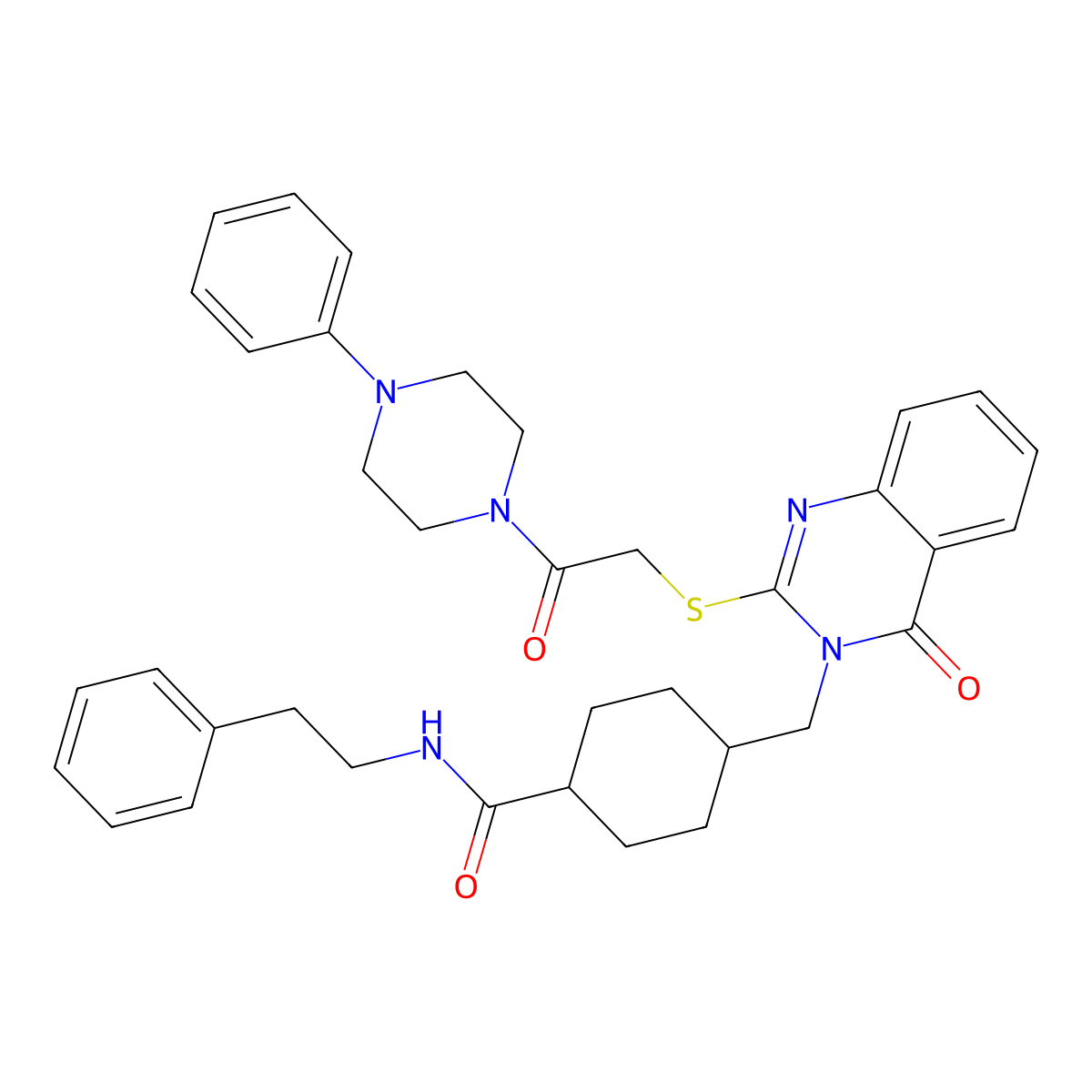 4-[(4-oxo-2-{[2-oxo-2-(4-phenylpiperazin-1-yl)ethyl]sulfanyl}-3,4-dihydroquinazolin-3-yl)methyl]-N-(2-phenylethyl)cyclohexane-1-carboxamide molecular structure, CAS 422292-32-8