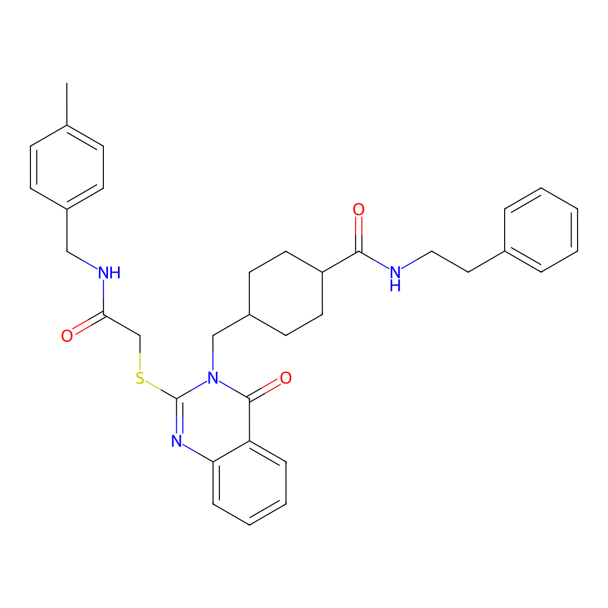 4-((2-((2-((4-methylbenzyl)amino)-2-oxoethyl)thio)-4-oxoquinazolin-3(4H)-yl)methyl)-N-phenethylcyclohexanecarboxamide molecular structure, CAS 422292-34-0