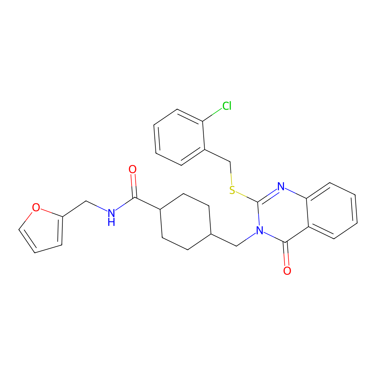 4-[[2-[(2-chlorophenyl)methylsulfanyl]-4-oxoquinazolin-3-yl]methyl]-N-(furan-2-ylmethyl)cyclohexane-1-carboxamide molecular structure, CAS 422292-65-7