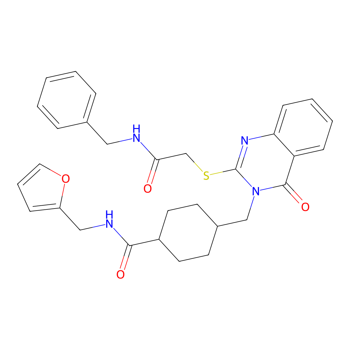 4-((2-((2-(benzylamino)-2-oxoethyl)thio)-4-oxoquinazolin-3(4H)-yl)methyl)-N-(furan-2-ylmethyl)cyclohexanecarboxamide molecular structure, CAS 422292-67-9