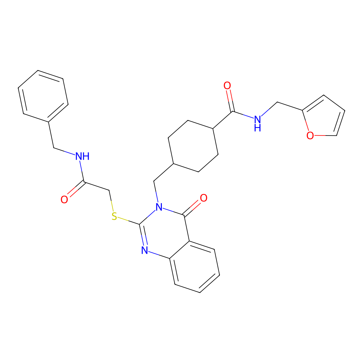 4-((2-((2-(benzylamino)-2-oxoethyl)thio)-4-oxoquinazolin-3(4H)-yl)methyl)-N-(furan-2-ylmethyl)cyclohexanecarboxamide molecular structure, CAS 422292-67-9
