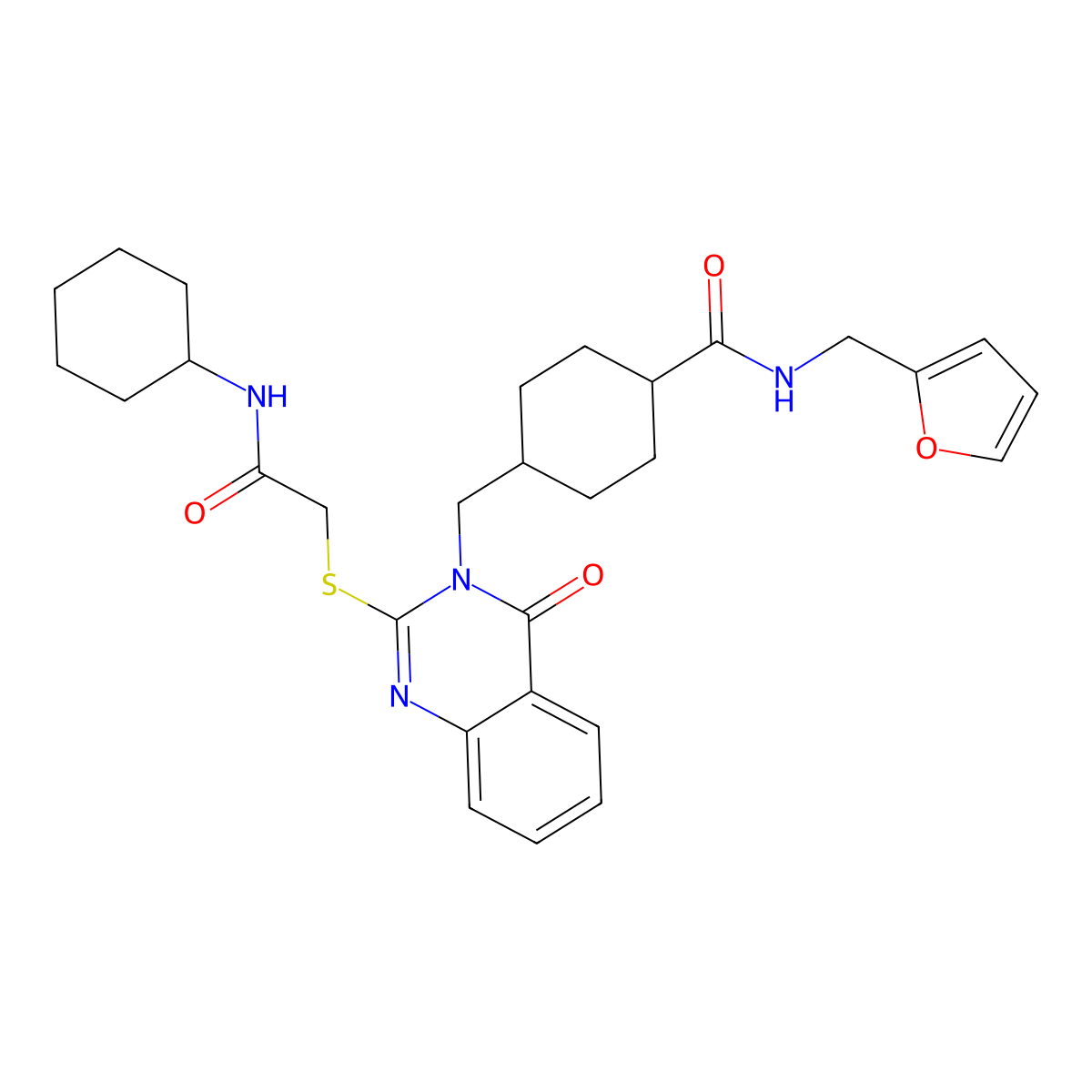 4-((2-((2-(cyclohexylamino)-2-oxoethyl)thio)-4-oxoquinazolin-3(4H)-yl)methyl)-N-(furan-2-ylmethyl)cyclohexanecarboxamide molecular structure, CAS 422292-69-1