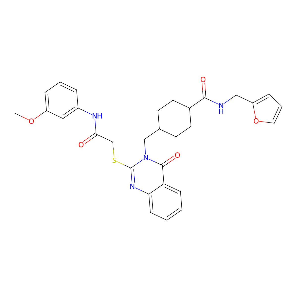 N-(furan-2-ylmethyl)-4-[[2-[2-(3-methoxyanilino)-2-oxoethyl]sulfanyl-4-oxoquinazolin-3-yl]methyl]cyclohexane-1-carboxamide molecular structure, CAS 422292-76-0