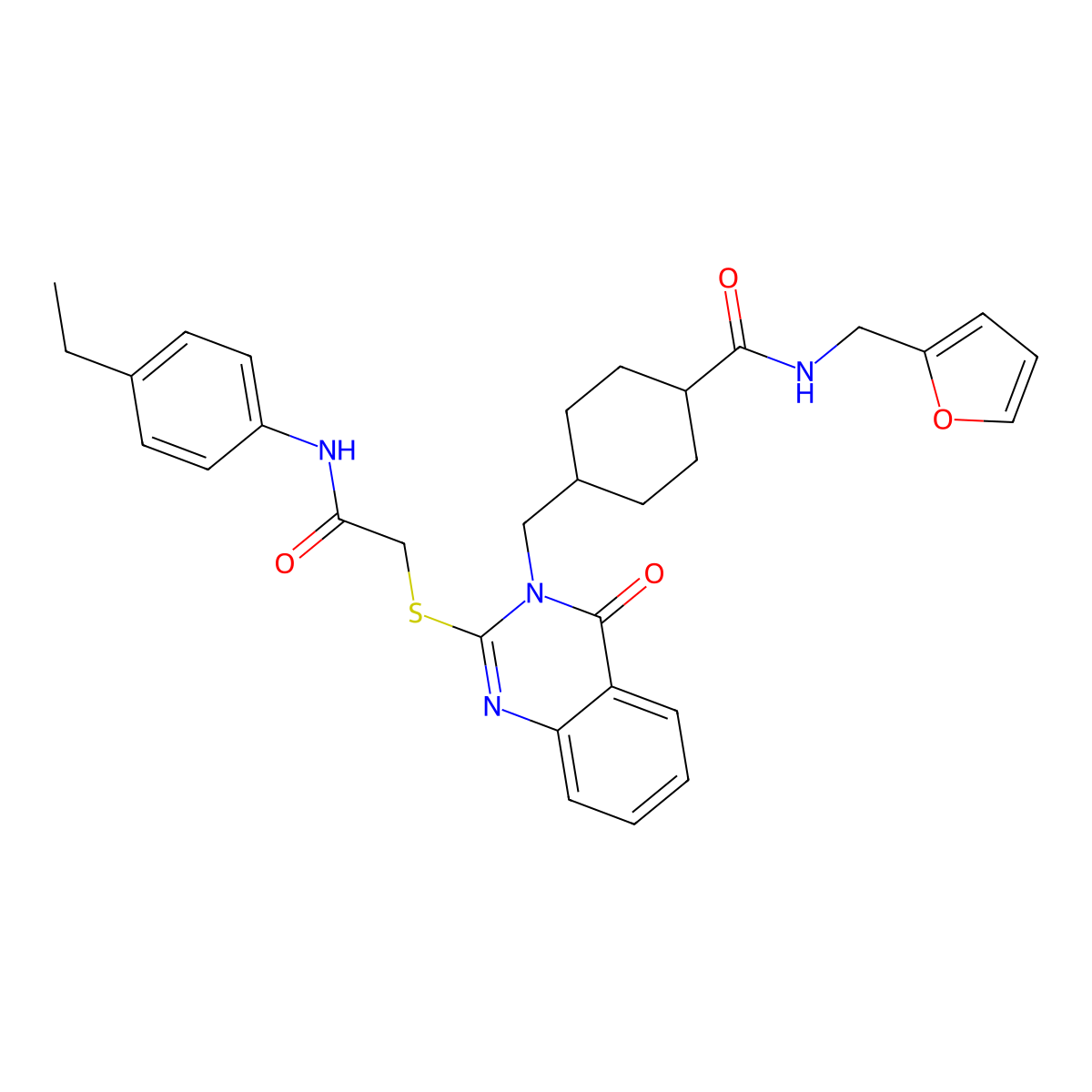 4-[[2-[2-(4-ethylanilino)-2-oxoethyl]sulfanyl-4-oxoquinazolin-3-yl]methyl]-N-(furan-2-ylmethyl)cyclohexane-1-carboxamide molecular structure, CAS 422292-77-1