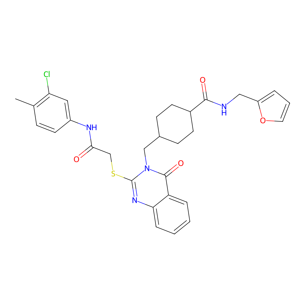 4-((2-((2-((3-chloro-4-methylphenyl)amino)-2-oxoethyl)thio)-4-oxoquinazolin-3(4H)-yl)methyl)-N-(furan-2-ylmethyl)cyclohexanecarboxamide molecular structure, CAS 422292-78-2