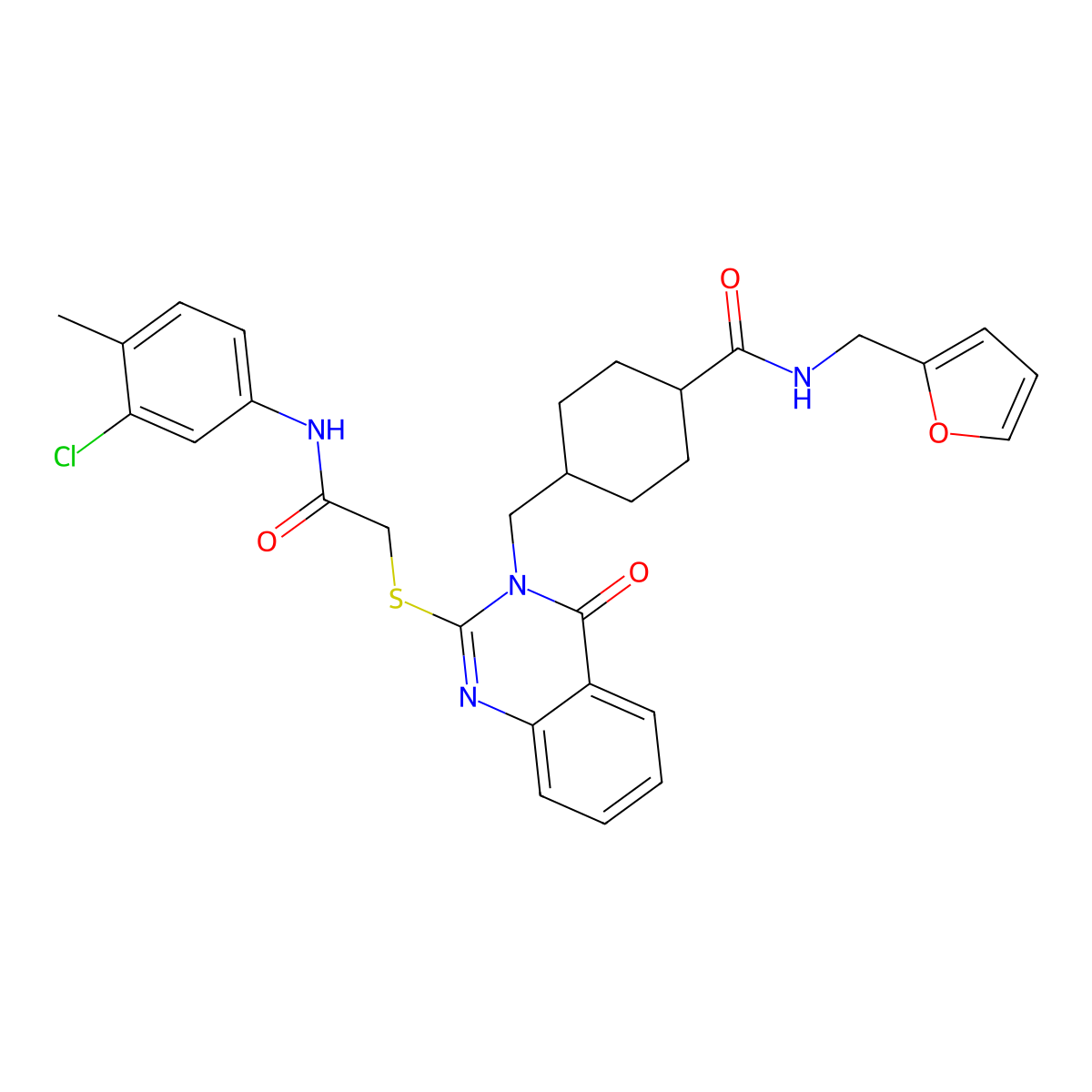 4-((2-((2-((3-chloro-4-methylphenyl)amino)-2-oxoethyl)thio)-4-oxoquinazolin-3(4H)-yl)methyl)-N-(furan-2-ylmethyl)cyclohexanecarboxamide molecular structure, CAS 422292-78-2