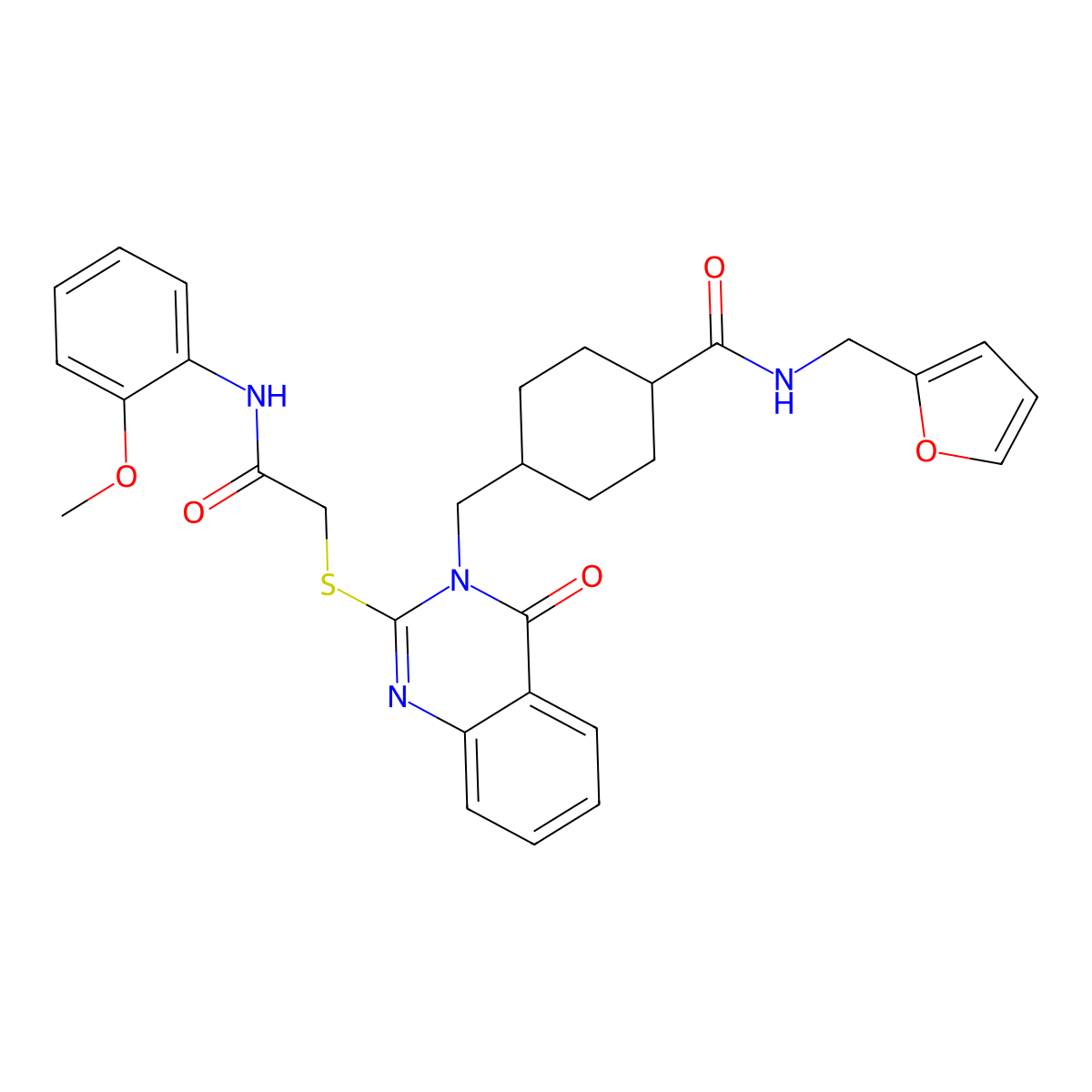 N-(furan-2-ylmethyl)-4-[[2-[2-(2-methoxyanilino)-2-oxoethyl]sulfanyl-4-oxoquinazolin-3-yl]methyl]cyclohexane-1-carboxamide molecular structure, CAS 422292-81-7