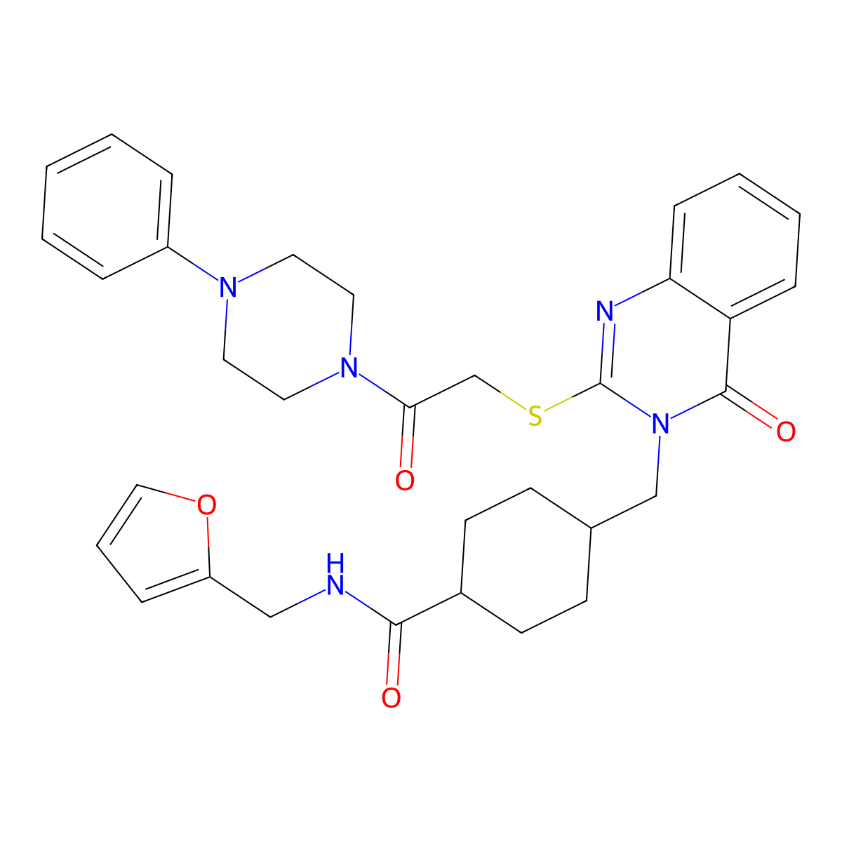 N-(furan-2-ylmethyl)-4-[[4-oxo-2-[2-oxo-2-(4-phenylpiperazin-1-yl)ethyl]sulfanylquinazolin-3-yl]methyl]cyclohexane-1-carboxamide molecular structure, CAS 422292-89-5