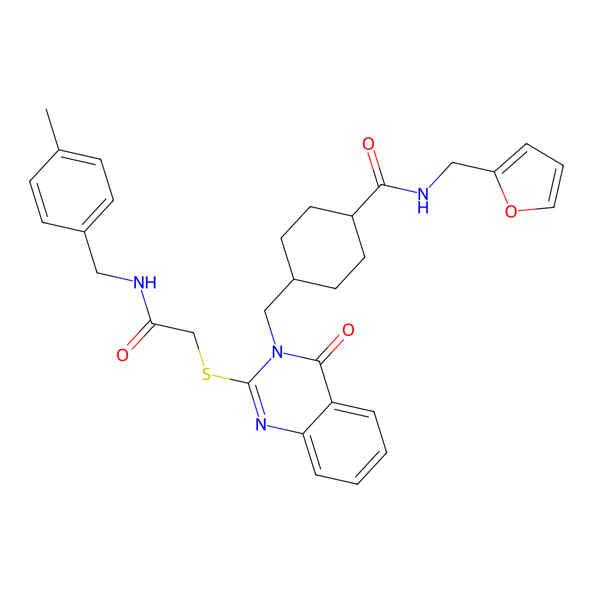 N-(furan-2-ylmethyl)-4-[[2-[2-[(4-methylphenyl)methylamino]-2-oxoethyl]sulfanyl-4-oxoquinazolin-3-yl]methyl]cyclohexane-1-carboxamide molecular structure, CAS 422292-90-8
