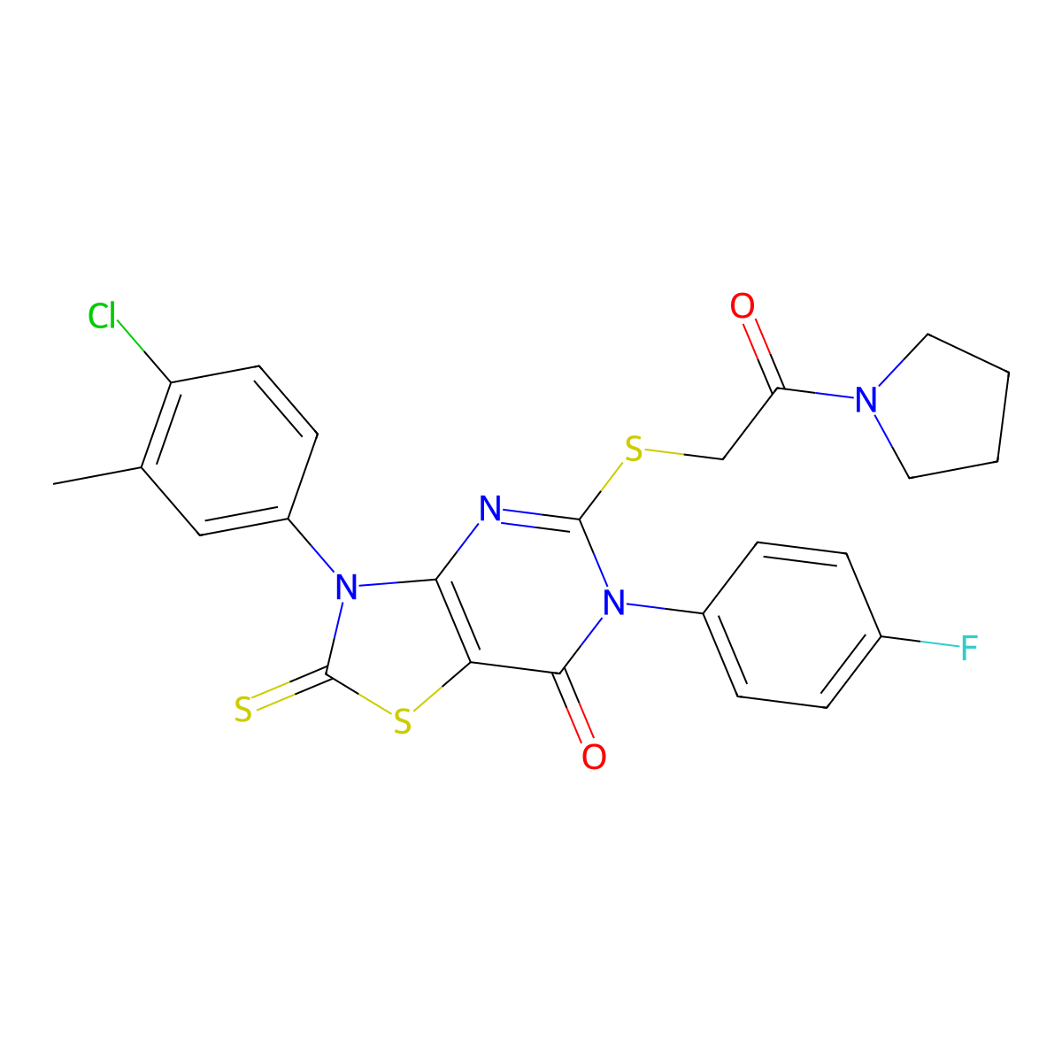 3-(4-Chloro-3-methylphenyl)-6-(4-fluorophenyl)-5-(2-oxo-2-pyrrolidin-1-ylethyl)sulfanyl-2-sulfanylidene-[1,3]thiazolo[4,5-d]pyrimidin-7-one molecular structure, CAS 422299-19-2