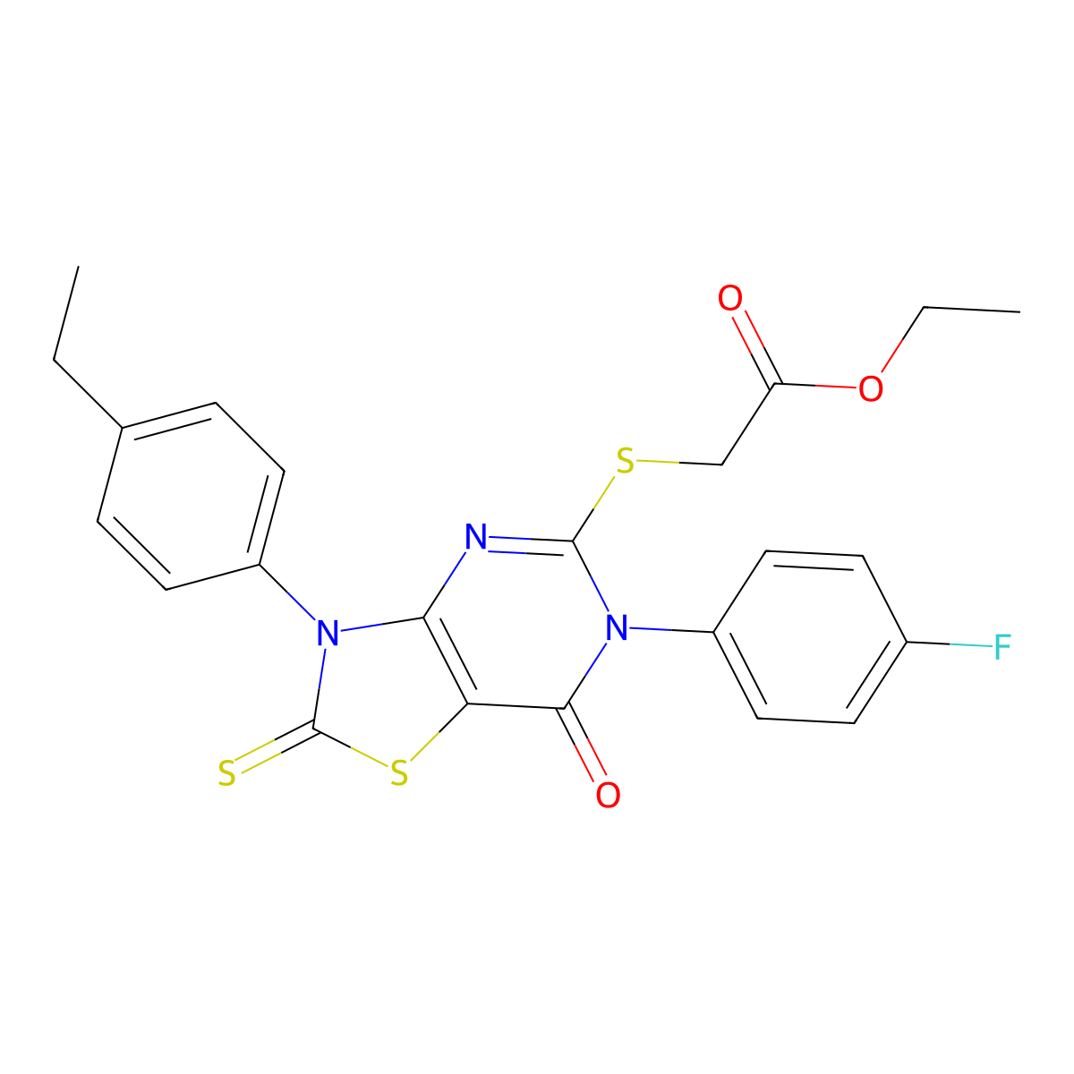 Ethyl 2-[[3-(4-ethylphenyl)-6-(4-fluorophenyl)-7-oxo-2-sulfanylidene-[1,3]thiazolo[4,5-d]pyrimidin-5-yl]sulfanyl]acetate molecular structure, CAS 422299-32-9