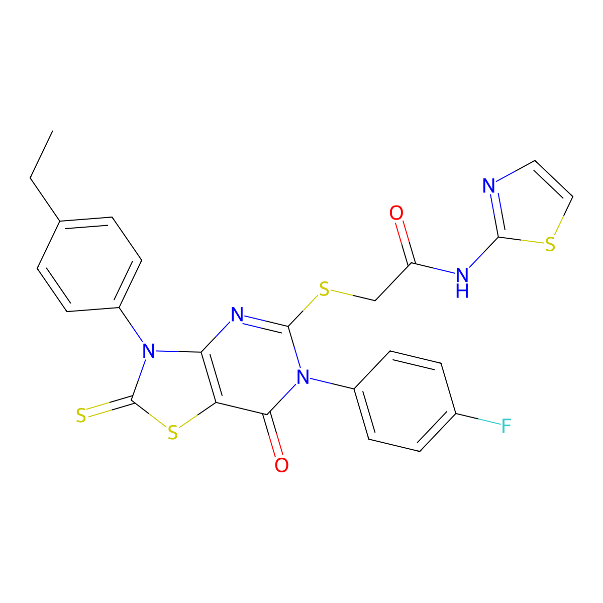 2-[[3-(4-ethylphenyl)-6-(4-fluorophenyl)-7-oxo-2-sulfanylidene-[1,3]thiazolo[4,5-d]pyrimidin-5-yl]sulfanyl]-N-(1,3-thiazol-2-yl)acetamide molecular structure, CAS 422299-35-2