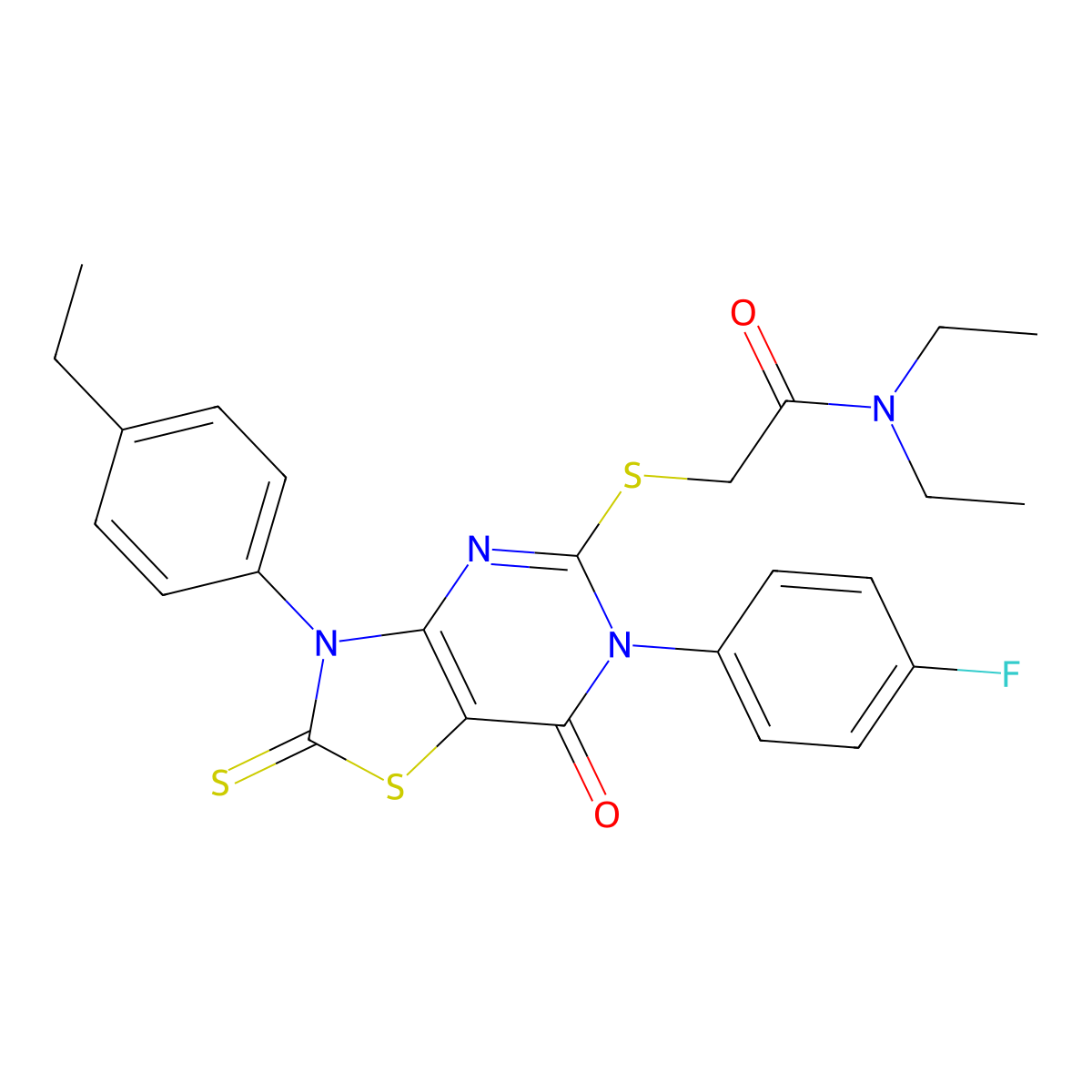 N,N-diethyl-2-[[3-(4-ethylphenyl)-6-(4-fluorophenyl)-7-oxo-2-sulfanylidene-[1,3]thiazolo[4,5-d]pyrimidin-5-yl]sulfanyl]acetamide molecular structure, CAS 422299-36-3