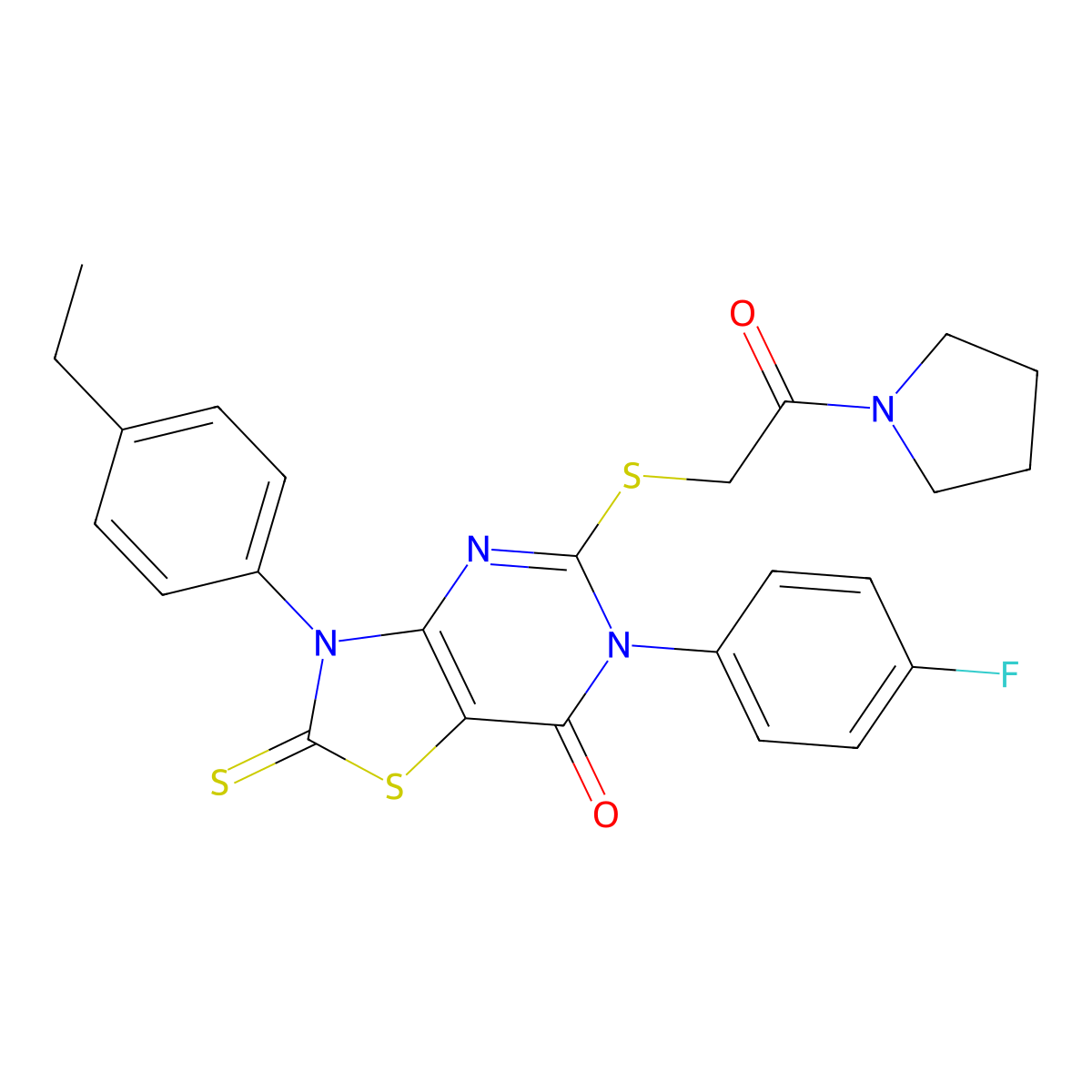3-(4-Ethylphenyl)-6-(4-fluorophenyl)-5-(2-oxo-2-pyrrolidin-1-ylethyl)sulfanyl-2-sulfanylidene-[1,3]thiazolo[4,5-d]pyrimidin-7-one molecular structure, CAS 422299-38-5