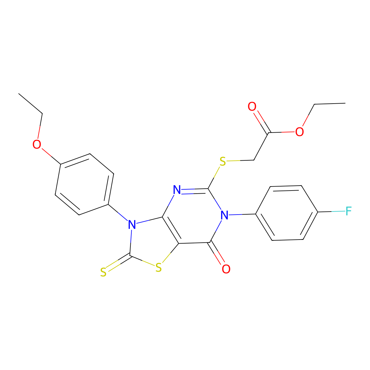 Ethyl 2-[[3-(4-ethoxyphenyl)-6-(4-fluorophenyl)-7-oxo-2-sulfanylidene-[1,3]thiazolo[4,5-d]pyrimidin-5-yl]sulfanyl]acetate molecular structure, CAS 422299-83-0