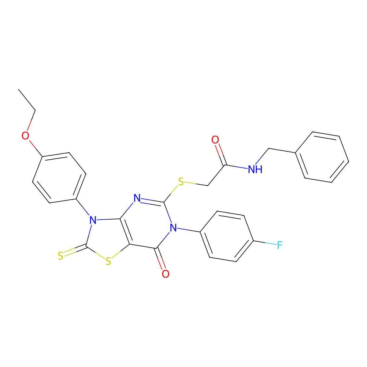 N-benzyl-2-[[3-(4-ethoxyphenyl)-6-(4-fluorophenyl)-7-oxo-2-sulfanylidene-[1,3]thiazolo[4,5-d]pyrimidin-5-yl]sulfanyl]acetamide molecular structure, CAS 422299-88-5