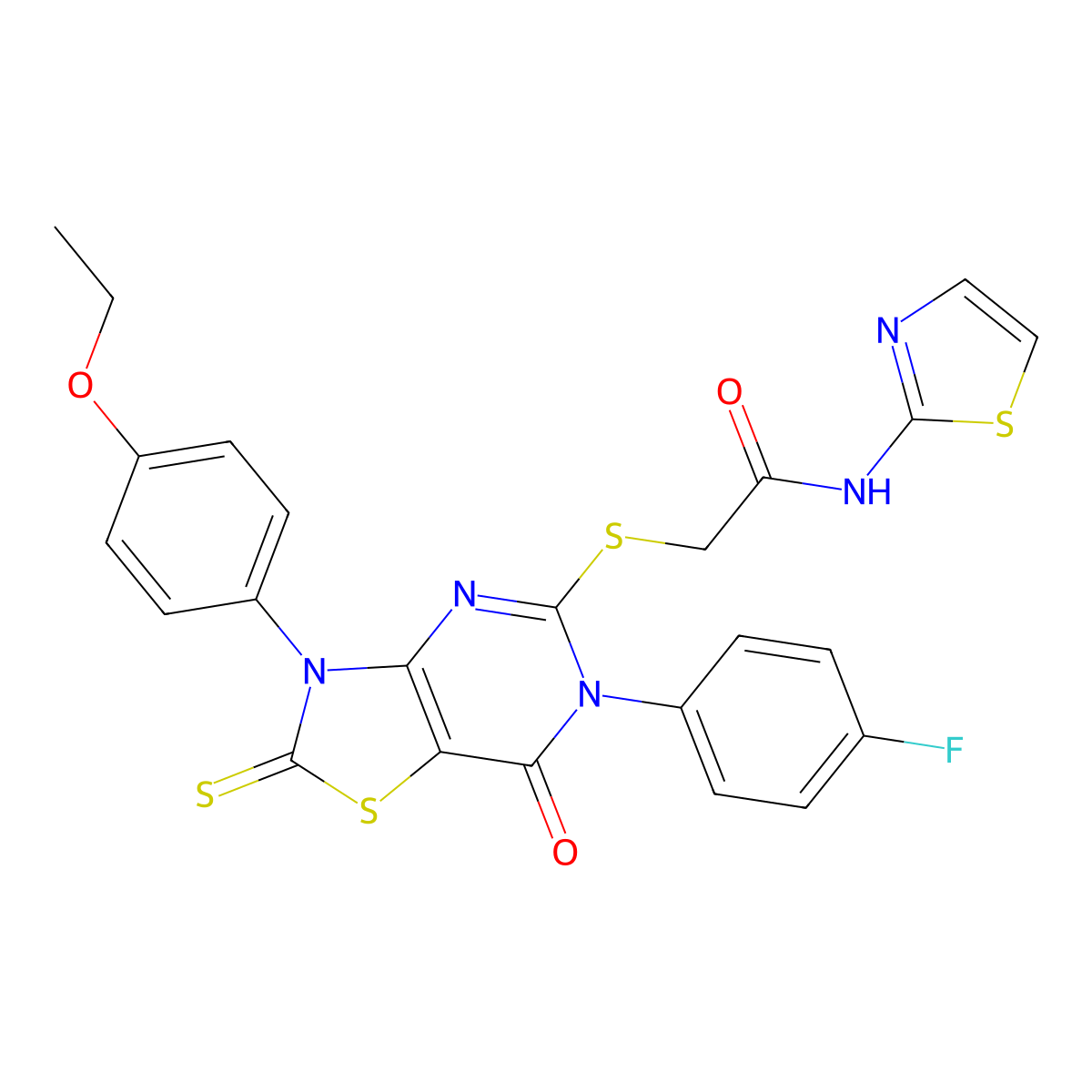 2-((3-(4-ethoxyphenyl)-6-(4-fluorophenyl)-7-oxo-2-thioxo-2,3,6,7-tetrahydrothiazolo[4,5-d]pyrimidin-5-yl)thio)-N-(thiazol-2-yl)acetamide molecular structure, CAS 422299-89-6