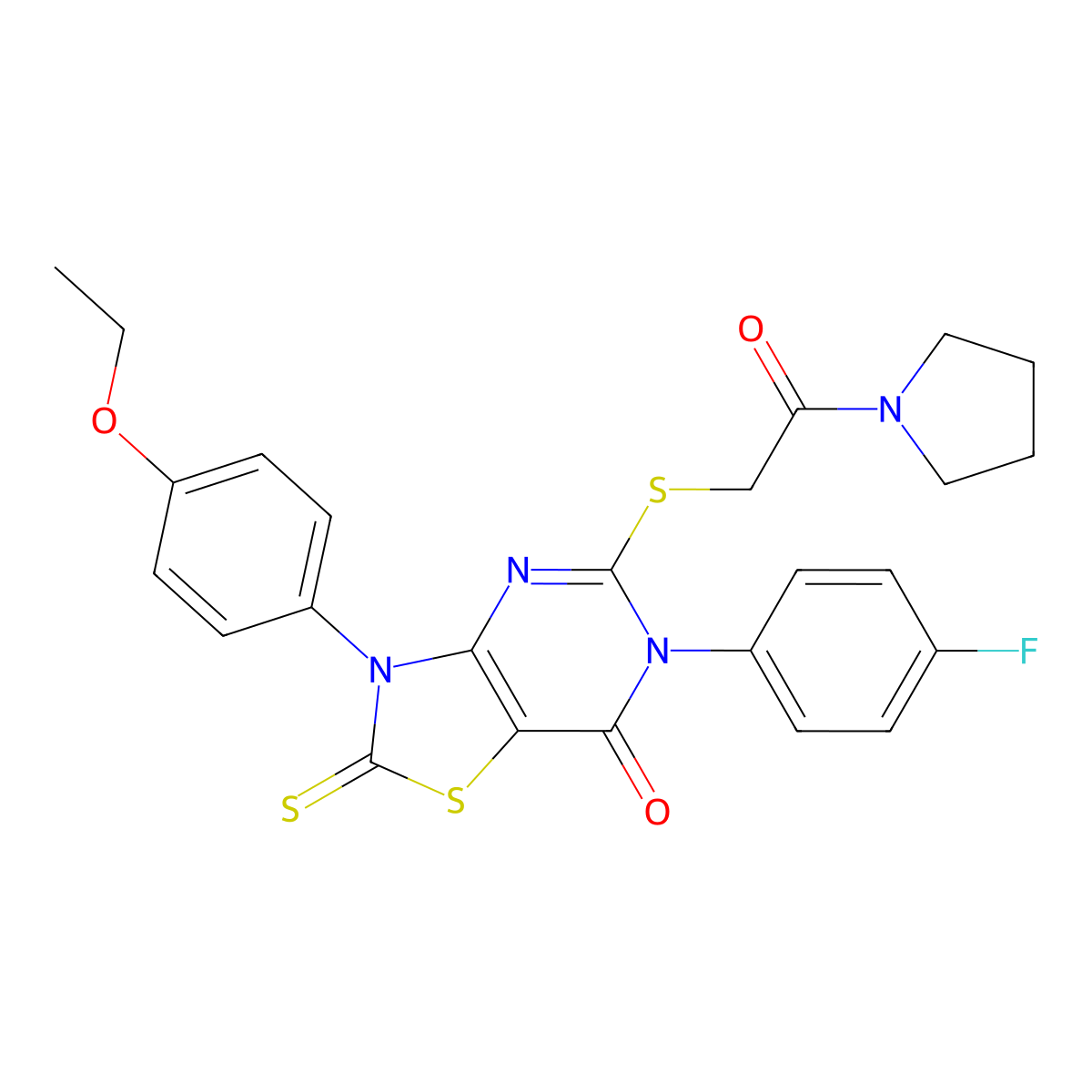 3-(4-Ethoxyphenyl)-6-(4-fluorophenyl)-5-(2-oxo-2-pyrrolidin-1-ylethyl)sulfanyl-2-sulfanylidene-[1,3]thiazolo[4,5-d]pyrimidin-7-one molecular structure, CAS 422299-93-2