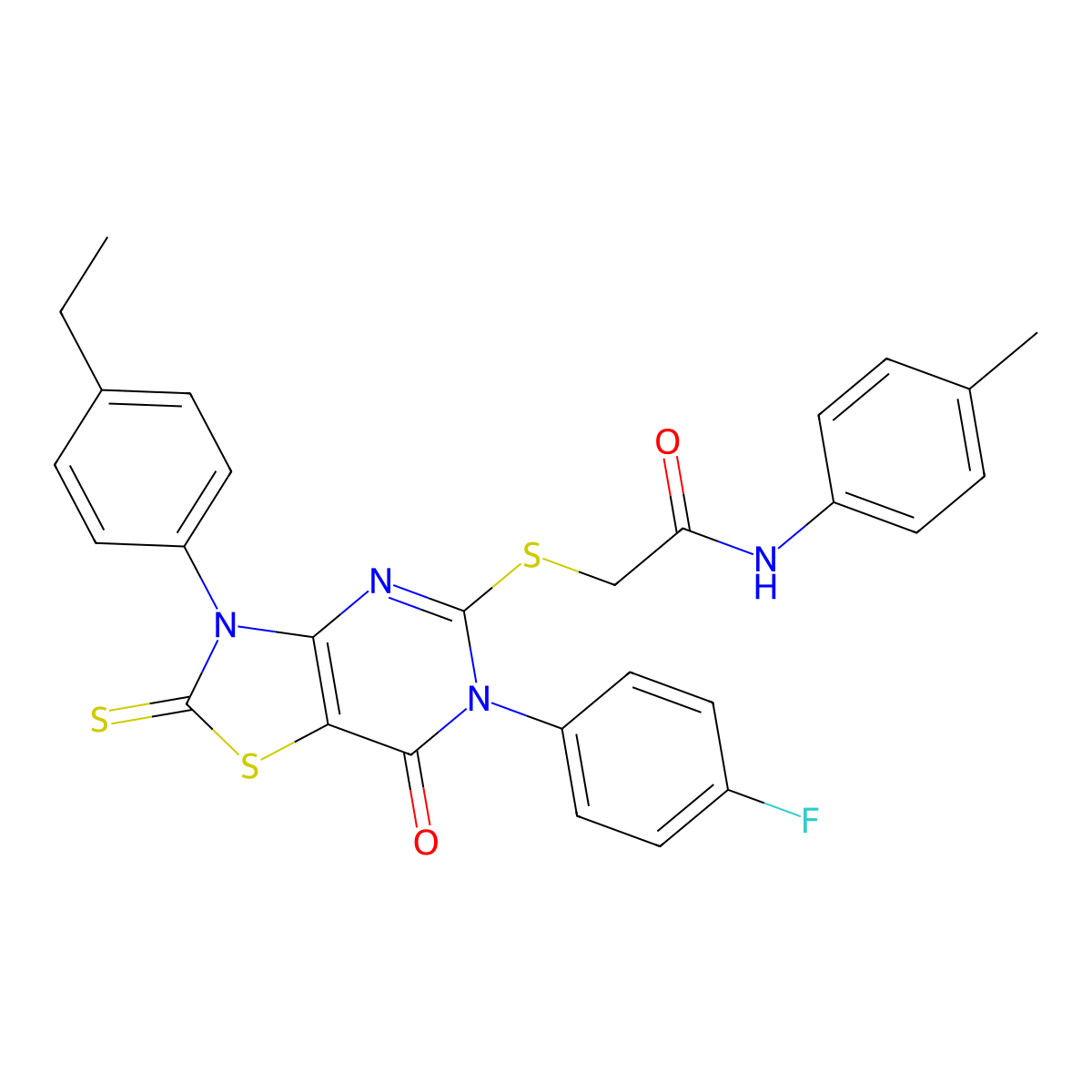 2-[[3-(4-ethylphenyl)-6-(4-fluorophenyl)-7-oxo-2-sulfanylidene-[1,3]thiazolo[4,5-d]pyrimidin-5-yl]sulfanyl]-N-(4-methylphenyl)acetamide molecular structure, CAS 422304-40-3
