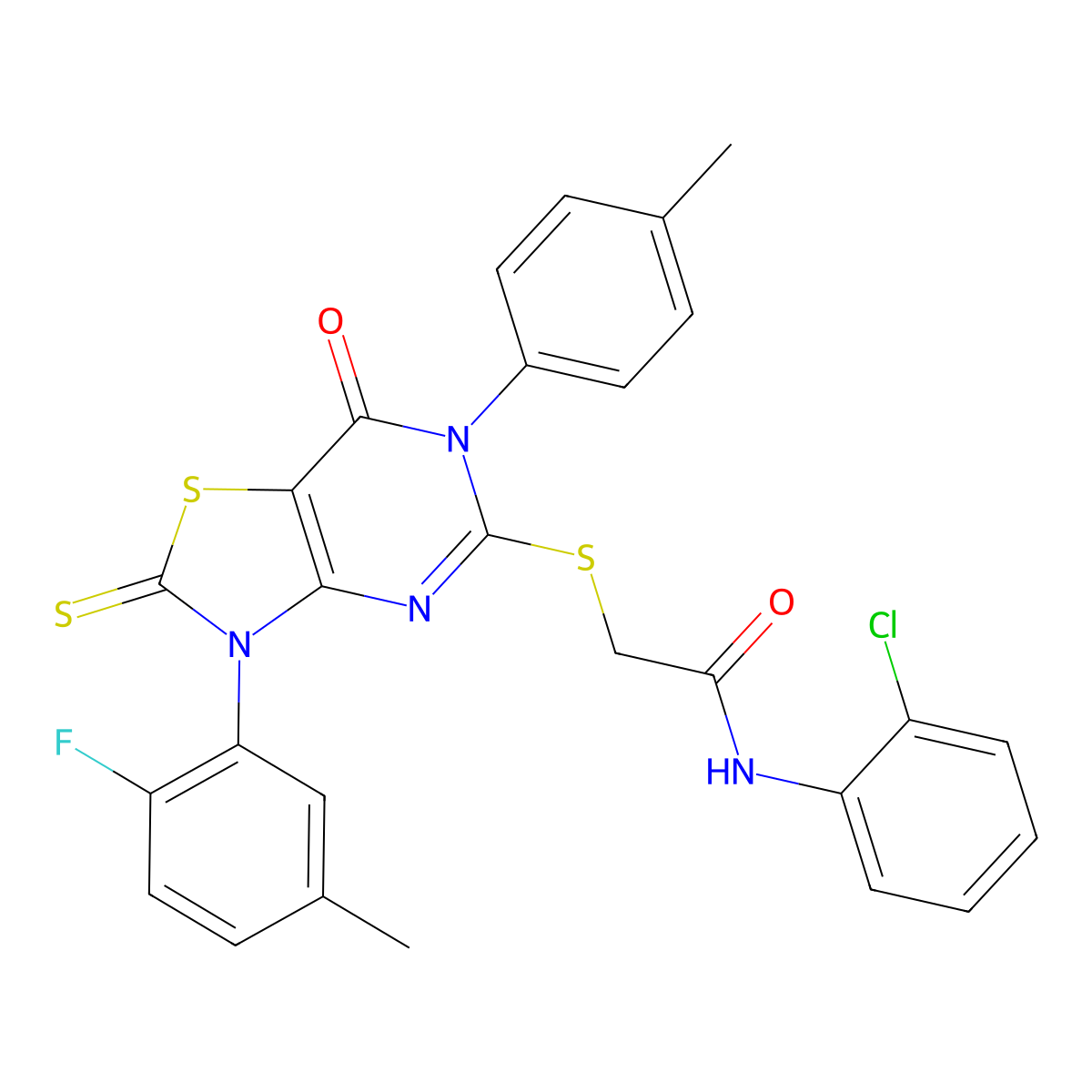 N-(2-chlorophenyl)-2-[[3-(2-fluoro-5-methylphenyl)-6-(4-methylphenyl)-7-oxo-2-sulfanylidene-[1,3]thiazolo[4,5-d]pyrimidin-5-yl]sulfanyl]acetamide molecular structure, CAS 422305-91-7