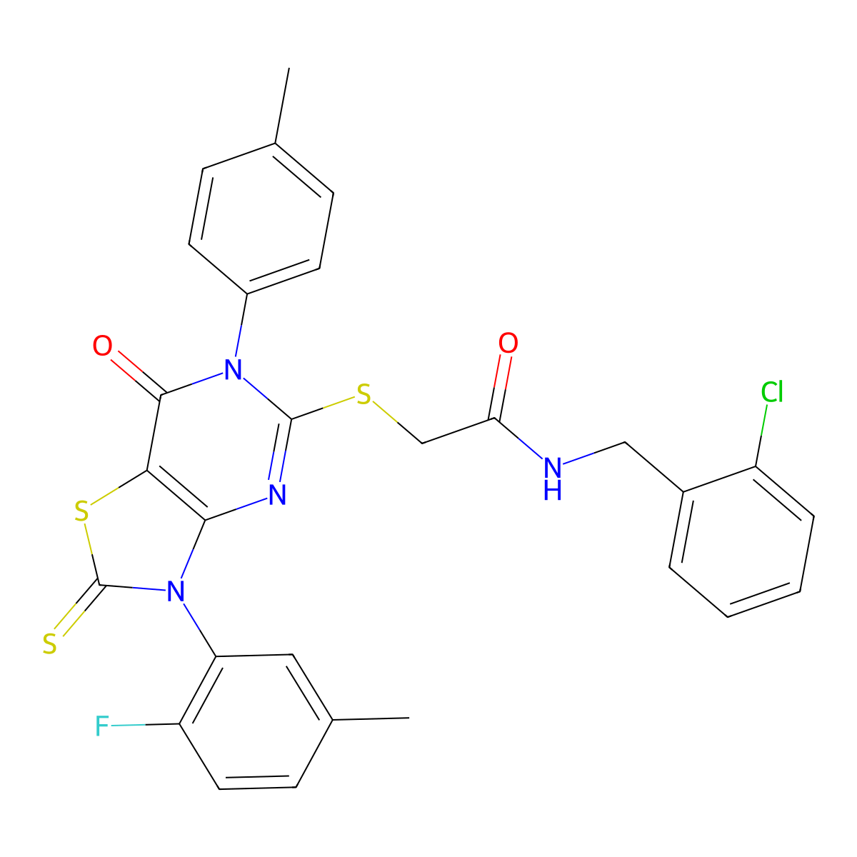 N-[(2-chlorophenyl)methyl]-2-[[3-(2-fluoro-5-methylphenyl)-6-(4-methylphenyl)-7-oxo-2-sulfanylidene-[1,3]thiazolo[4,5-d]pyrimidin-5-yl]sulfanyl]acetamide molecular structure, CAS 422305-99-5