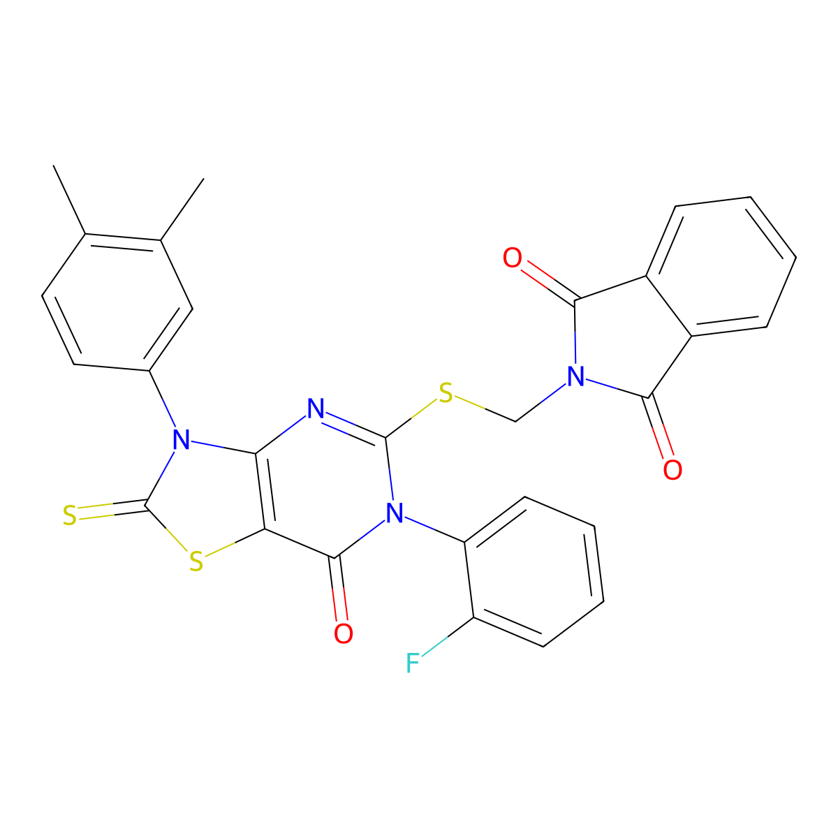 2-[[3-(3,4-Dimethylphenyl)-6-(2-fluorophenyl)-7-oxo-2-sulfanylidene-[1,3]thiazolo[4,5-d]pyrimidin-5-yl]sulfanylmethyl]isoindole-1,3-dione molecular structure, CAS 422306-06-7