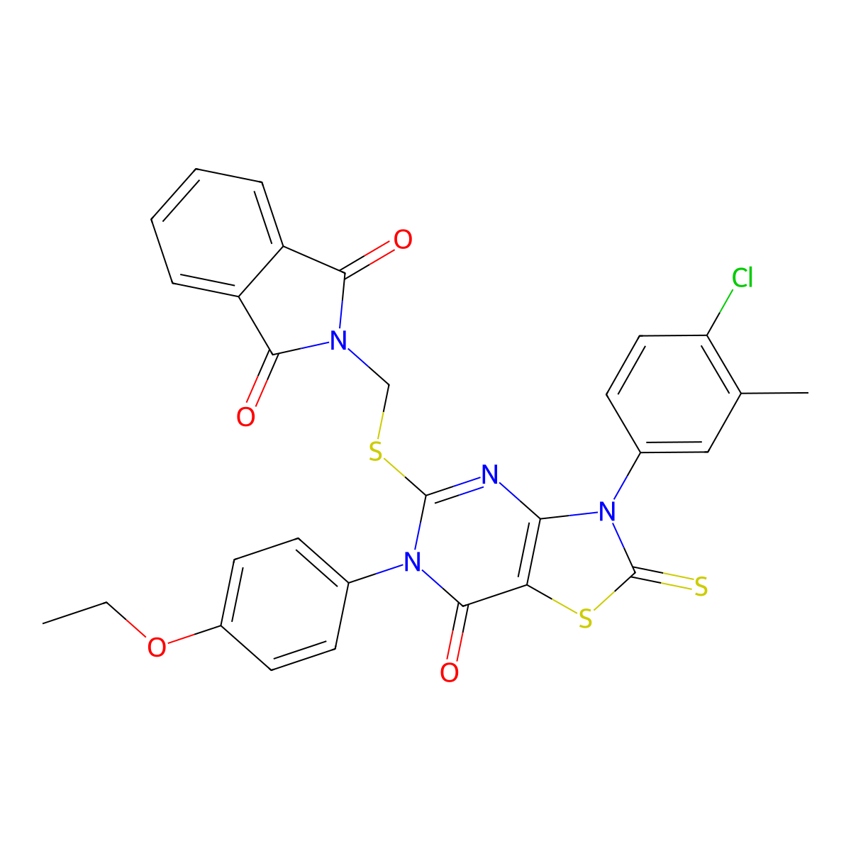 2-(((3-(4-Chloro-3-methylphenyl)-6-(4-ethoxyphenyl)-7-oxo-2-thioxo-2,3,6,7-tetrahydrothiazolo[4,5-d]pyrimidin-5-yl)thio)methyl)isoindoline-1,3-dione molecular structure, CAS 422306-07-8