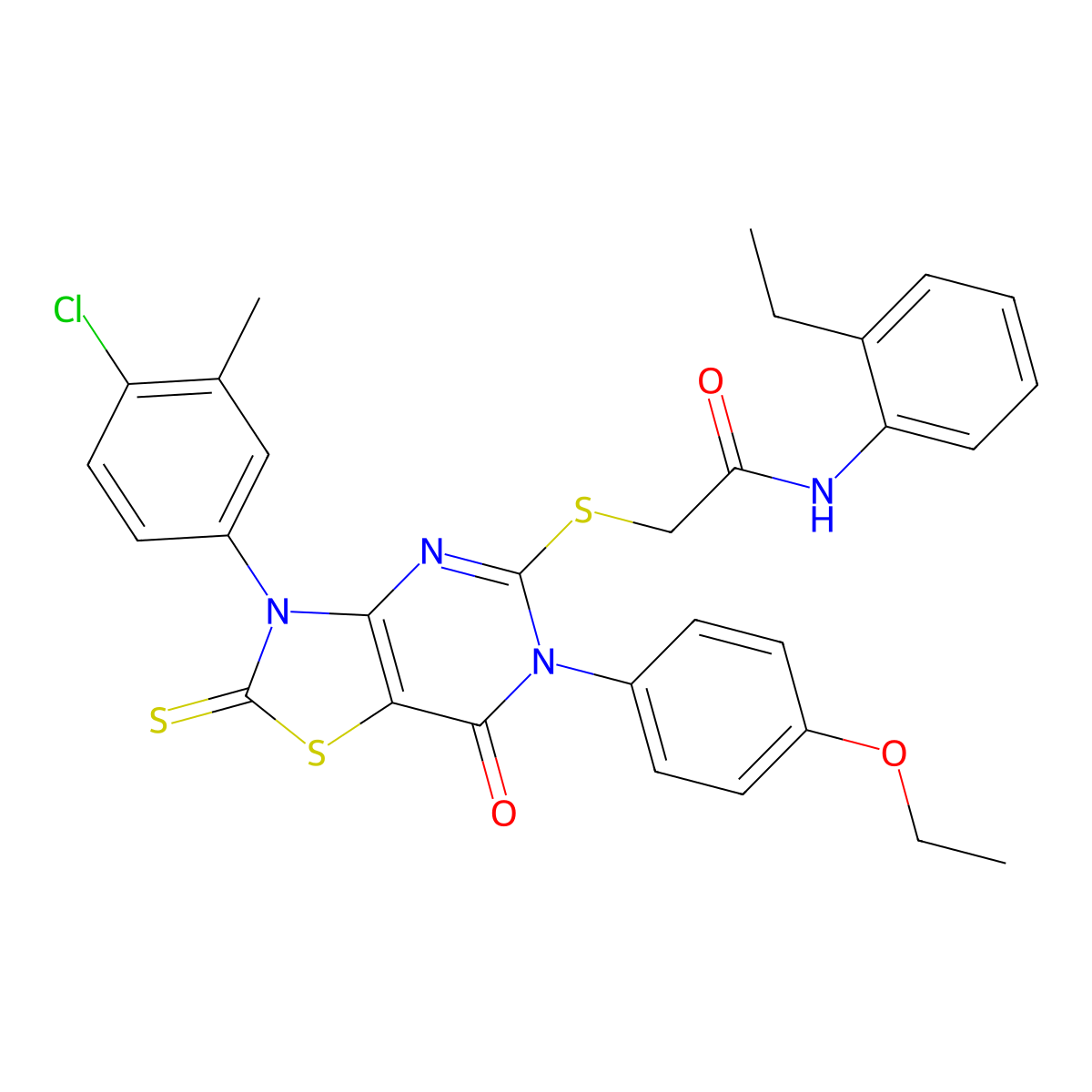 2-{[3-(4-chloro-3-methylphenyl)-6-(4-ethoxyphenyl)-7-oxo-2-sulfanylidene-2H,3H,6H,7H-[1,3]thiazolo[4,5-d]pyrimidin-5-yl]sulfanyl}-N-(2-ethylphenyl)acetamide molecular structure, CAS 422306-09-0