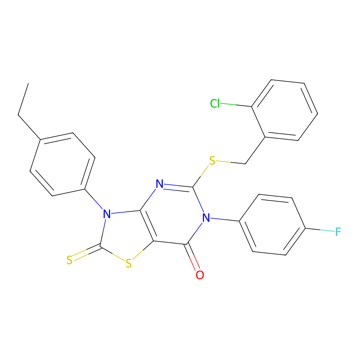 5-[(2-Chlorophenyl)methylsulfanyl]-3-(4-ethylphenyl)-6-(4-fluorophenyl)-2-sulfanylidene-[1,3]thiazolo[4,5-d]pyrimidin-7-one molecular structure, CAS 422306-19-2