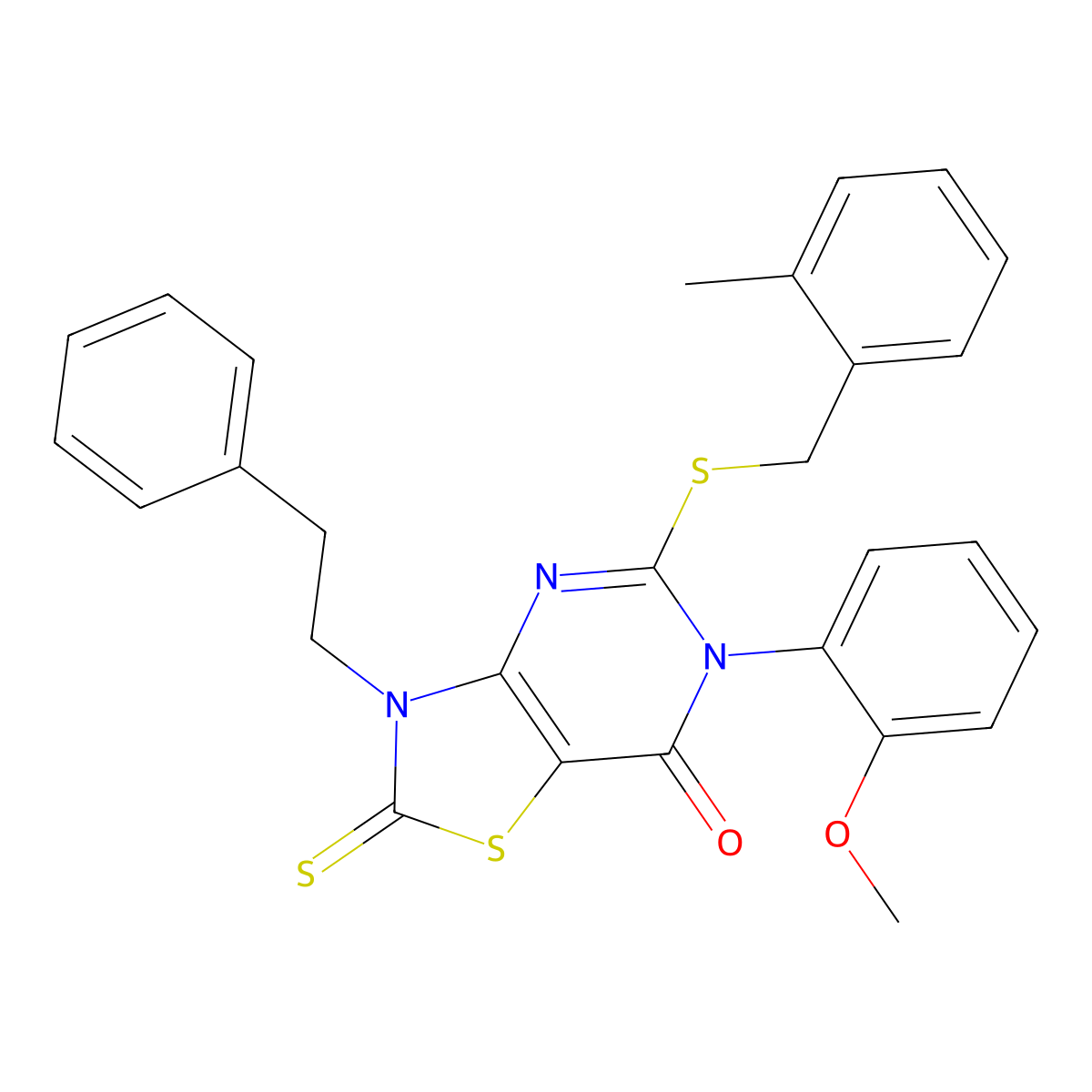 6-(2-methoxyphenyl)-5-((2-methylbenzyl)thio)-3-phenethyl-2-thioxo-2,3-dihydrothiazolo[4,5-d]pyrimidin-7(6H)-one molecular structure, CAS 422306-75-0