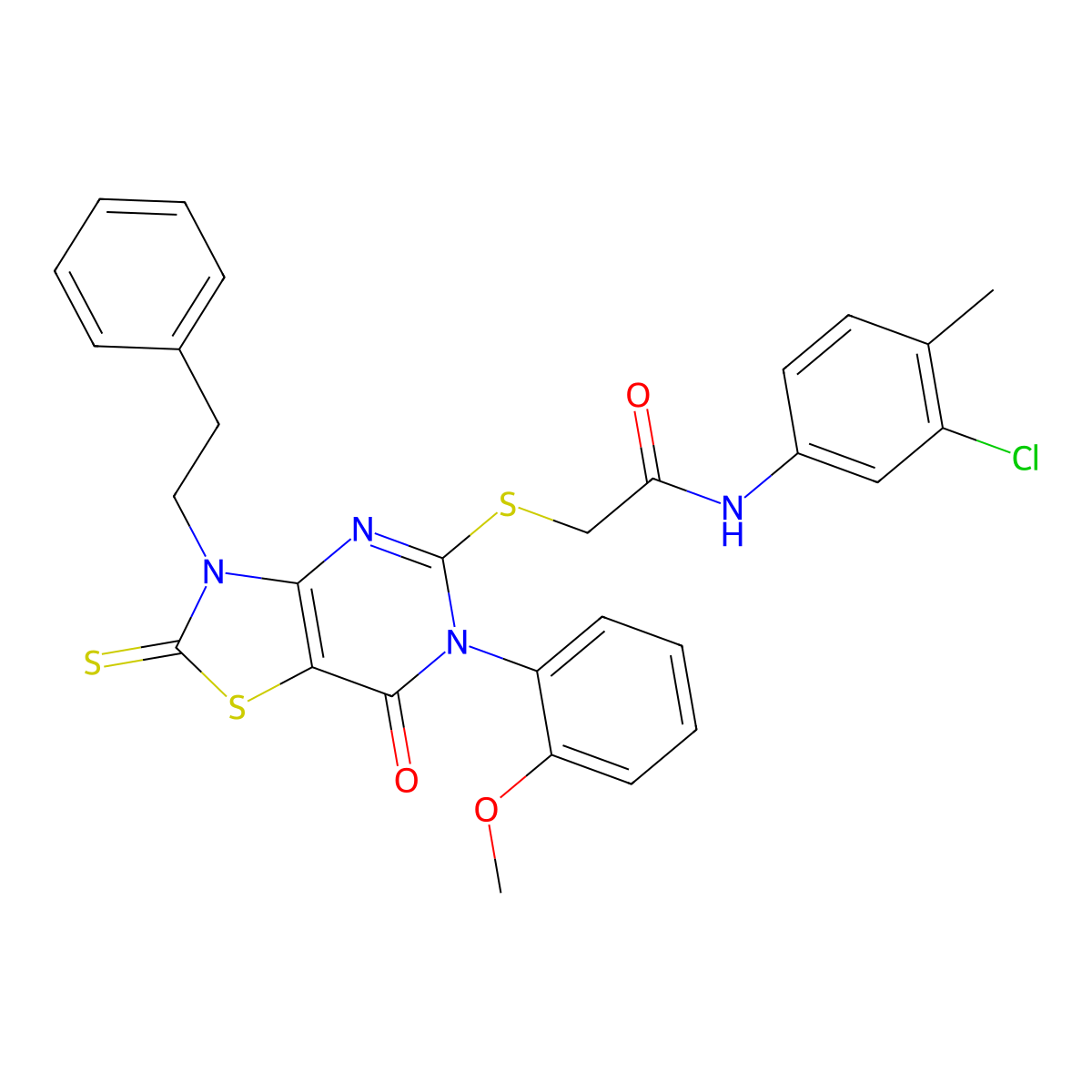 N-(3-chloro-4-methylphenyl)-2-((6-(2-methoxyphenyl)-7-oxo-3-phenethyl-2-thioxo-2,3,6,7-tetrahydrothiazolo[4,5-d]pyrimidin-5-yl)thio)acetamide molecular structure, CAS 422306-77-2
