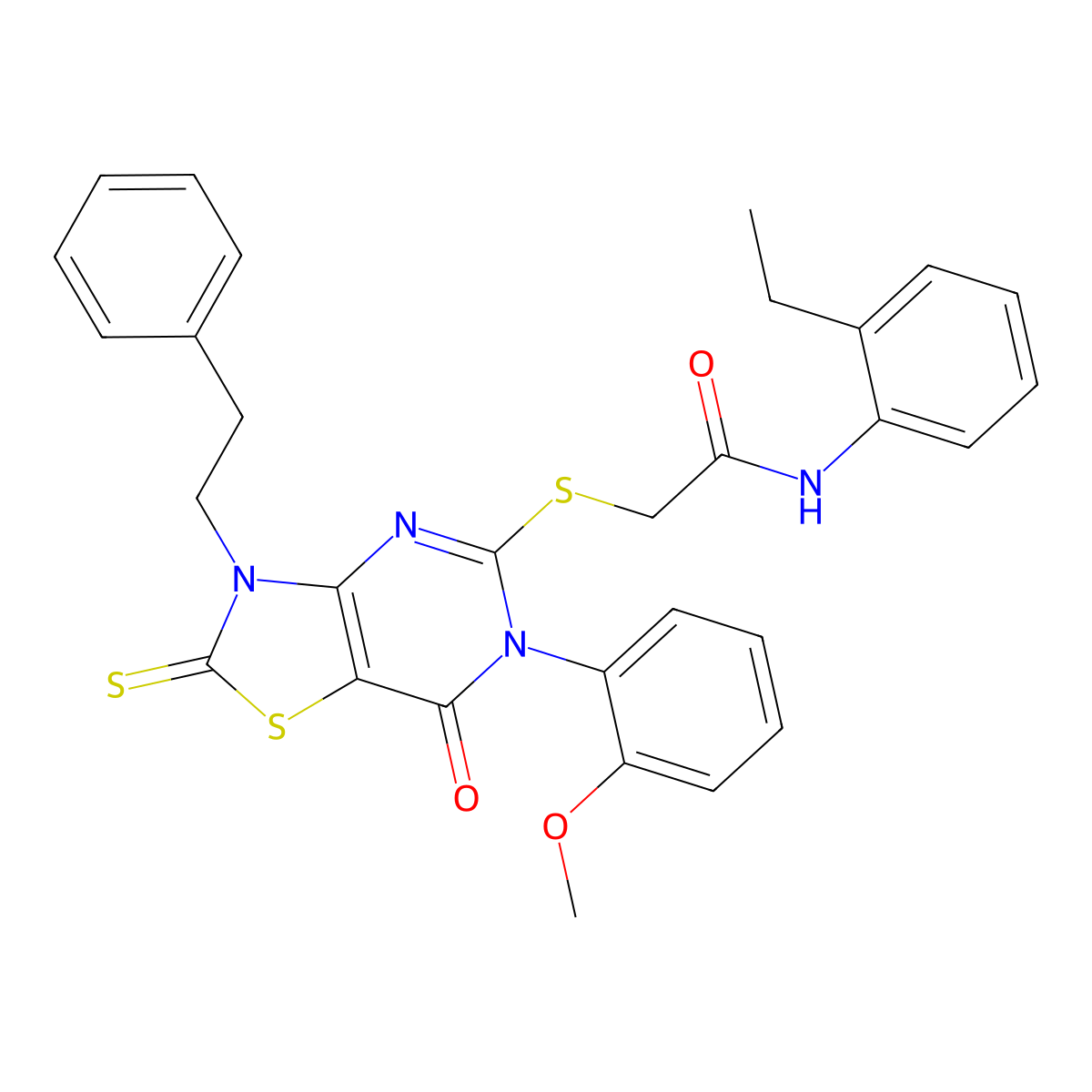 N-(2-ethylphenyl)-2-((6-(2-methoxyphenyl)-7-oxo-3-phenethyl-2-thioxo-2,3,6,7-tetrahydrothiazolo[4,5-d]pyrimidin-5-yl)thio)acetamide molecular structure, CAS 422306-78-3