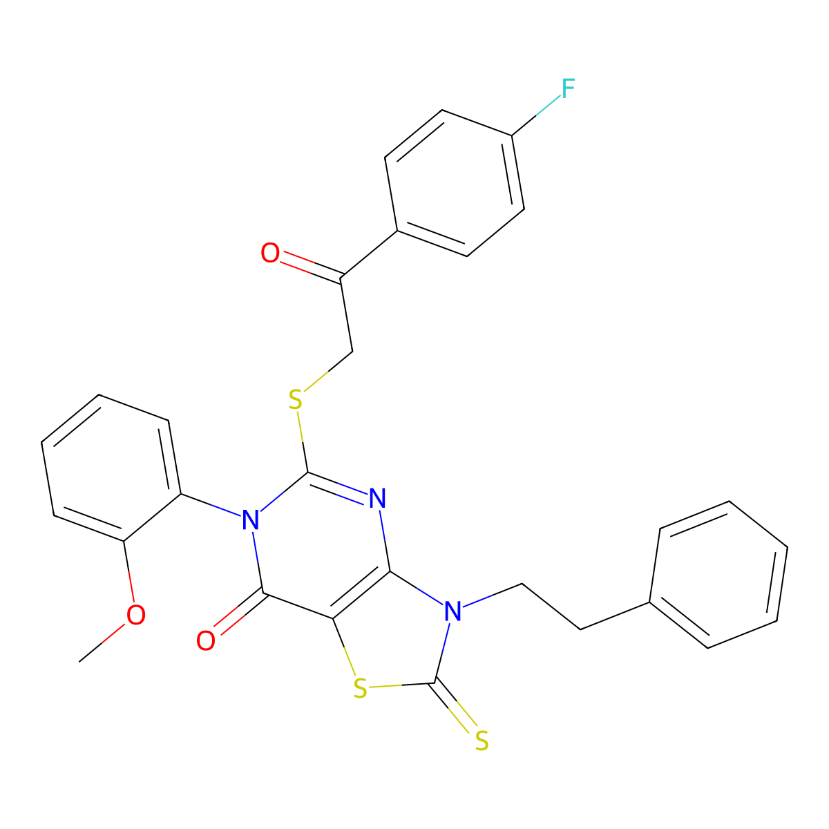 5-((2-(4-fluorophenyl)-2-oxoethyl)thio)-6-(2-methoxyphenyl)-3-phenethyl-2-thioxo-2,3-dihydrothiazolo[4,5-d]pyrimidin-7(6H)-one molecular structure, CAS 422306-79-4