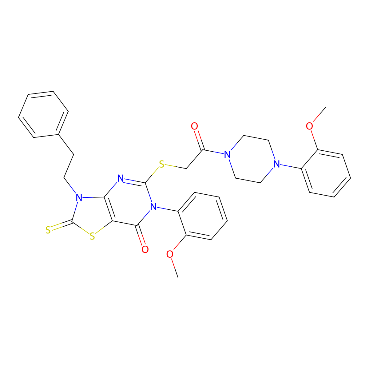 6-(2-methoxyphenyl)-5-((2-(4-(2-methoxyphenyl)piperazin-1-yl)-2-oxoethyl)thio)-3-phenethyl-2-thioxo-2,3-dihydrothiazolo[4,5-d]pyrimidin-7(6H)-one molecular structure, CAS 422306-83-0