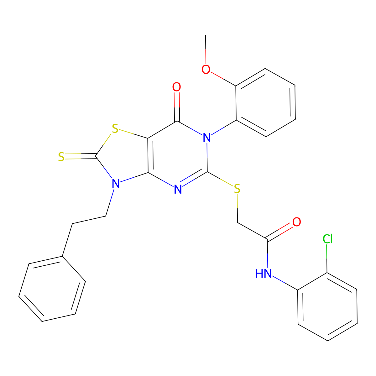 N-(2-chlorophenyl)-2-((6-(2-methoxyphenyl)-7-oxo-3-phenethyl-2-thioxo-2,3,6,7-tetrahydrothiazolo[4,5-d]pyrimidin-5-yl)thio)acetamide molecular structure, CAS 422306-86-3