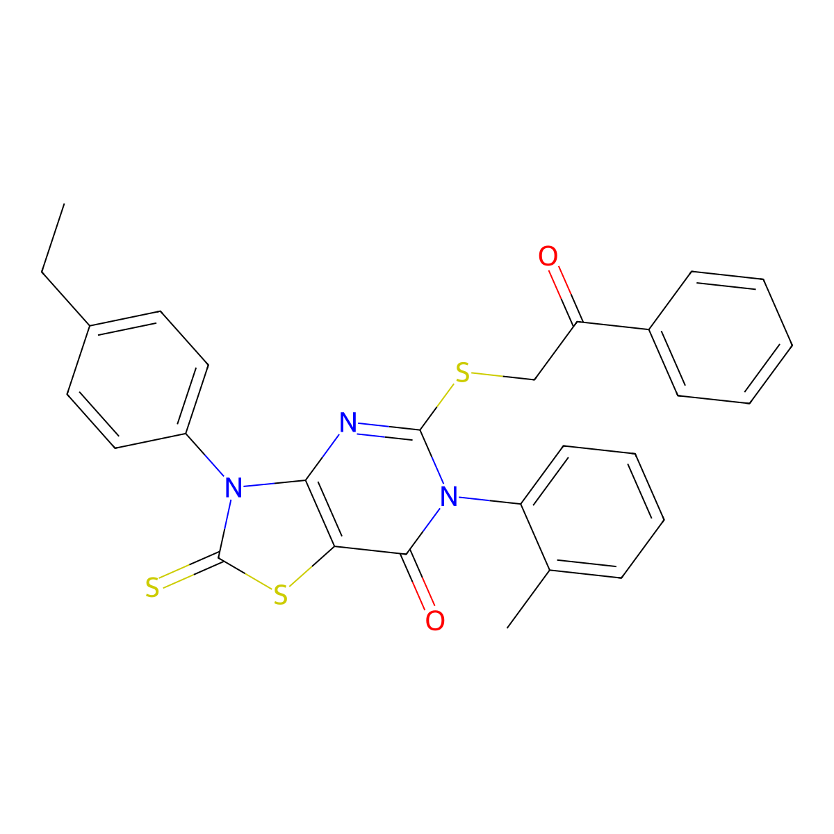 3-(4-Ethylphenyl)-6-(2-methylphenyl)-5-phenacylsulfanyl-2-sulfanylidene-[1,3]thiazolo[4,5-d]pyrimidin-7-one molecular structure, CAS 422307-26-4