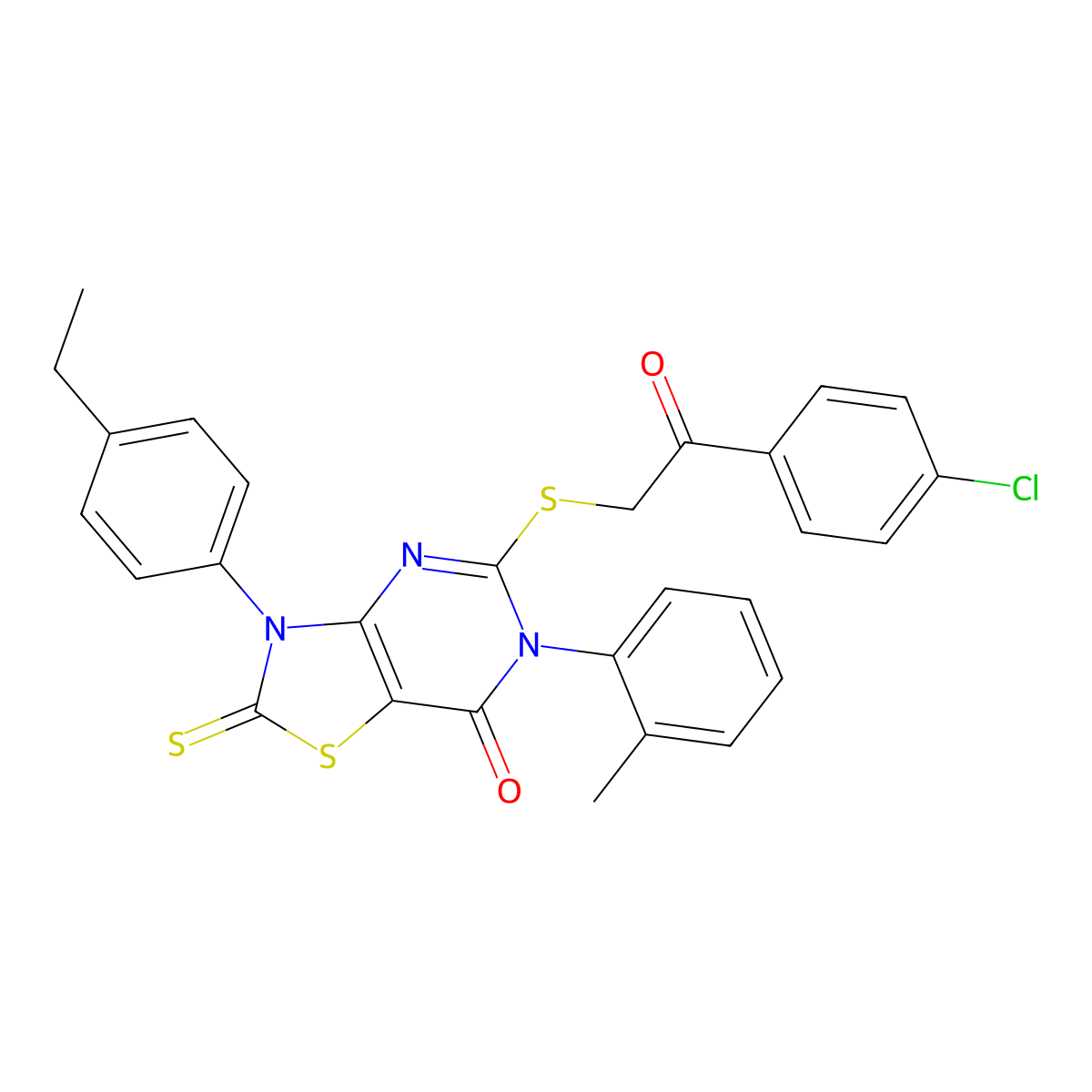 5-[2-(4-Chlorophenyl)-2-oxoethyl]sulfanyl-3-(4-ethylphenyl)-6-(2-methylphenyl)-2-sulfanylidene-[1,3]thiazolo[4,5-d]pyrimidin-7-one molecular structure, CAS 422307-27-5