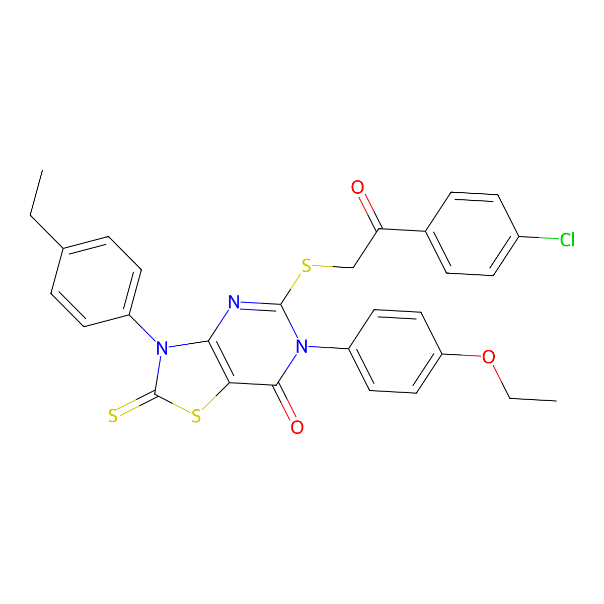 5-[2-(4-Chlorophenyl)-2-oxoethyl]sulfanyl-6-(4-ethoxyphenyl)-3-(4-ethylphenyl)-2-sulfanylidene-[1,3]thiazolo[4,5-d]pyrimidin-7-one molecular structure, CAS 422307-31-1