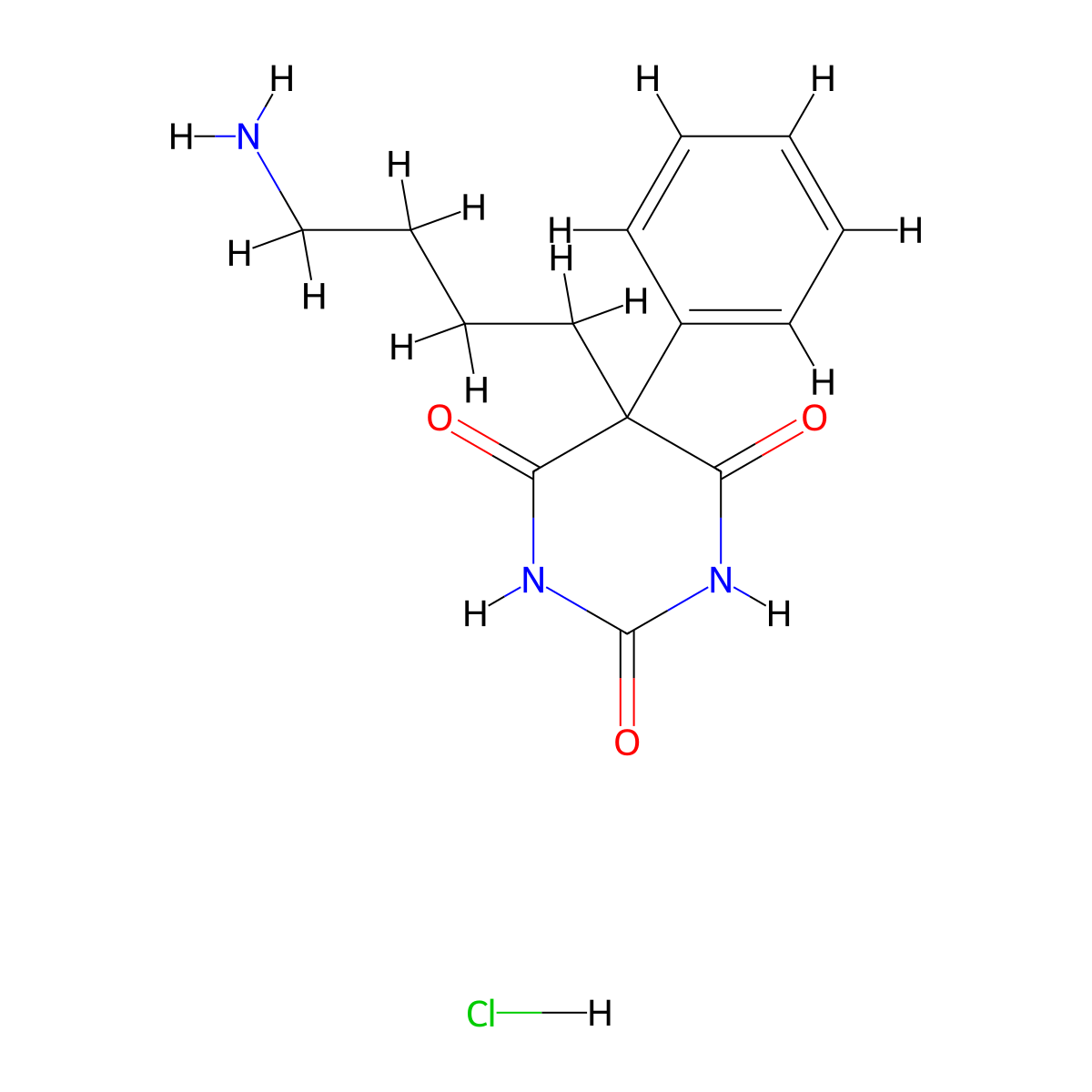2,4,6(1H,3H,5H)-Pyrimidinetrione, 5-(4-aminobutyl)-5-phenyl-, hydrochloride (1:1) molecular structure, CAS 42240-88-0
