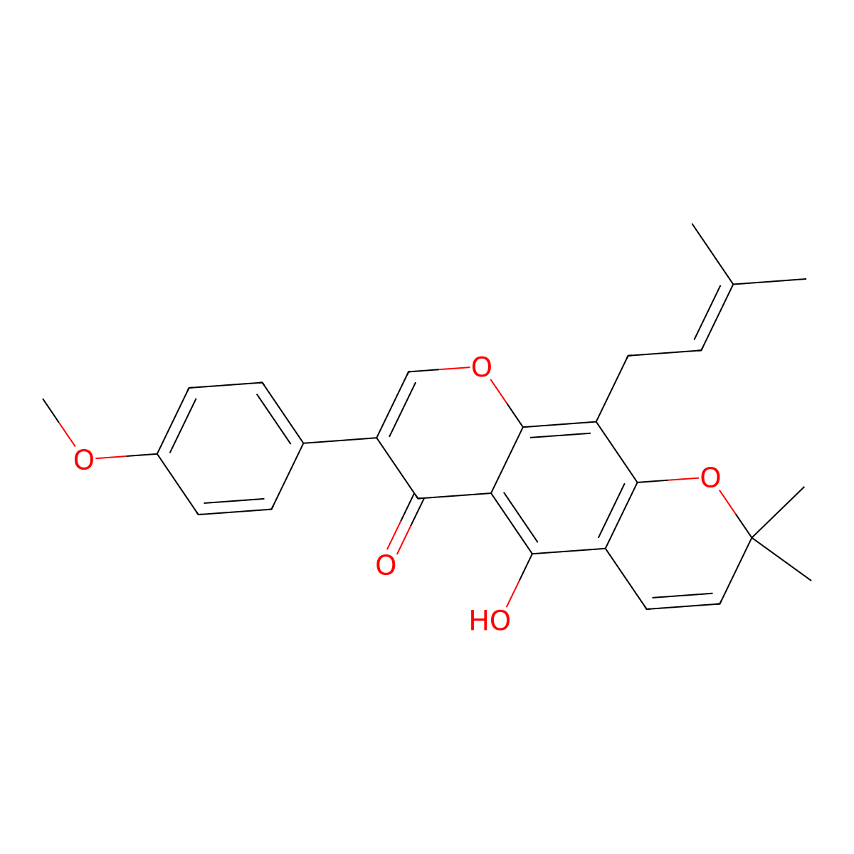 5-Hydroxy-3-(4-methoxyphenyl)-8,8-dimethyl-10-(3-methylbut-2-en-1-yl)pyrano[3,2-g]chromen-4(8H)-one molecular structure, CAS 4225-28-9