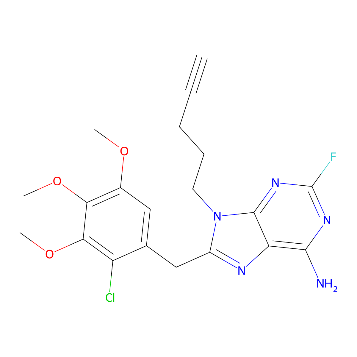 8-(2-Chloro-3,4,5-Trimethoxy-Benzyl)-2-Fluoro-9-Pent-4-Ylnyl-9h-Purin-6-Ylamine molecular structure, CAS 422508-46-1