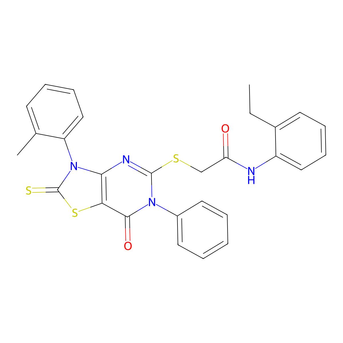N-(2-ethylphenyl)-2-[[3-(2-methylphenyl)-7-oxo-6-phenyl-2-sulfanylidene-[1,3]thiazolo[4,5-d]pyrimidin-5-yl]sulfanyl]acetamide molecular structure, CAS 422524-87-6