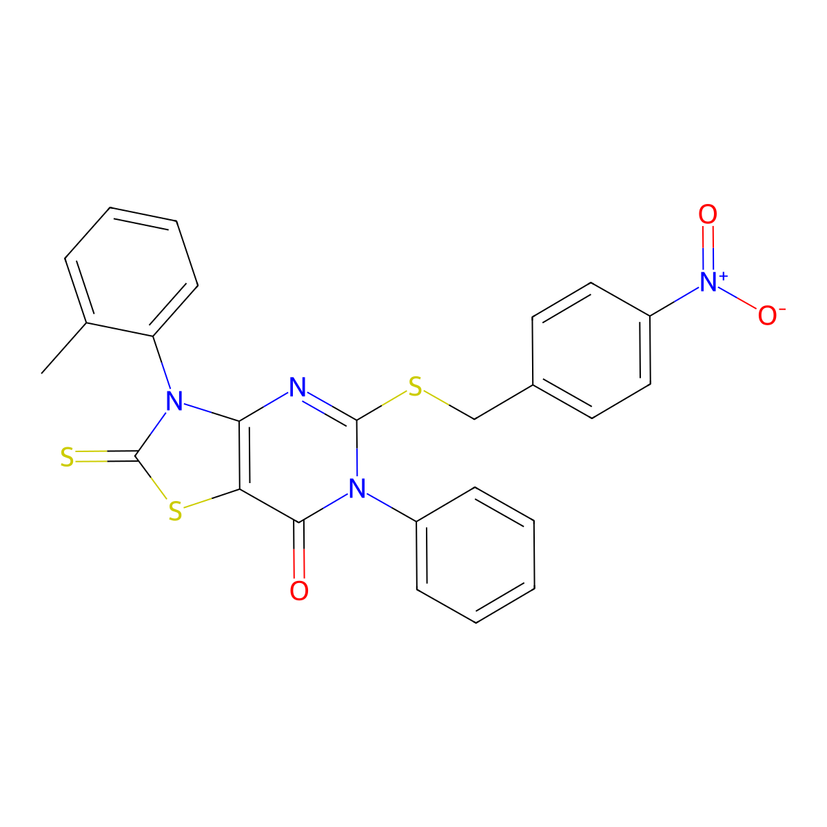 3-(2-Methylphenyl)-5-[(4-nitrophenyl)methylsulfanyl]-6-phenyl-2-sulfanylidene-[1,3]thiazolo[4,5-d]pyrimidin-7-one molecular structure, CAS 422525-58-4