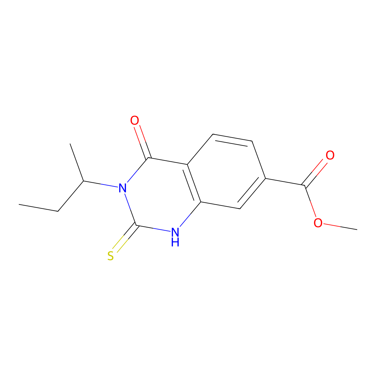 Methyl 3-butan-2-yl-4-oxo-2-sulfanylidene-1H-quinazoline-7-carboxylate molecular structure, CAS 422526-39-4